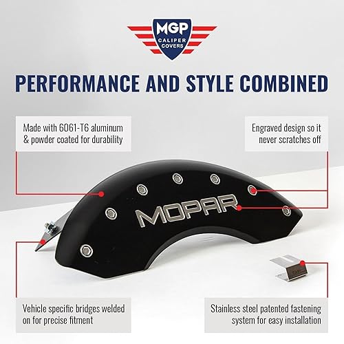 Miniatura 5 de MGP Fundas de pinza de freno para Jeep Grand Cherokee 2011-21, WK 2022 (requiere ruedas de 17 pulgadas + ruedas), acabado con recubrimiento en polvo