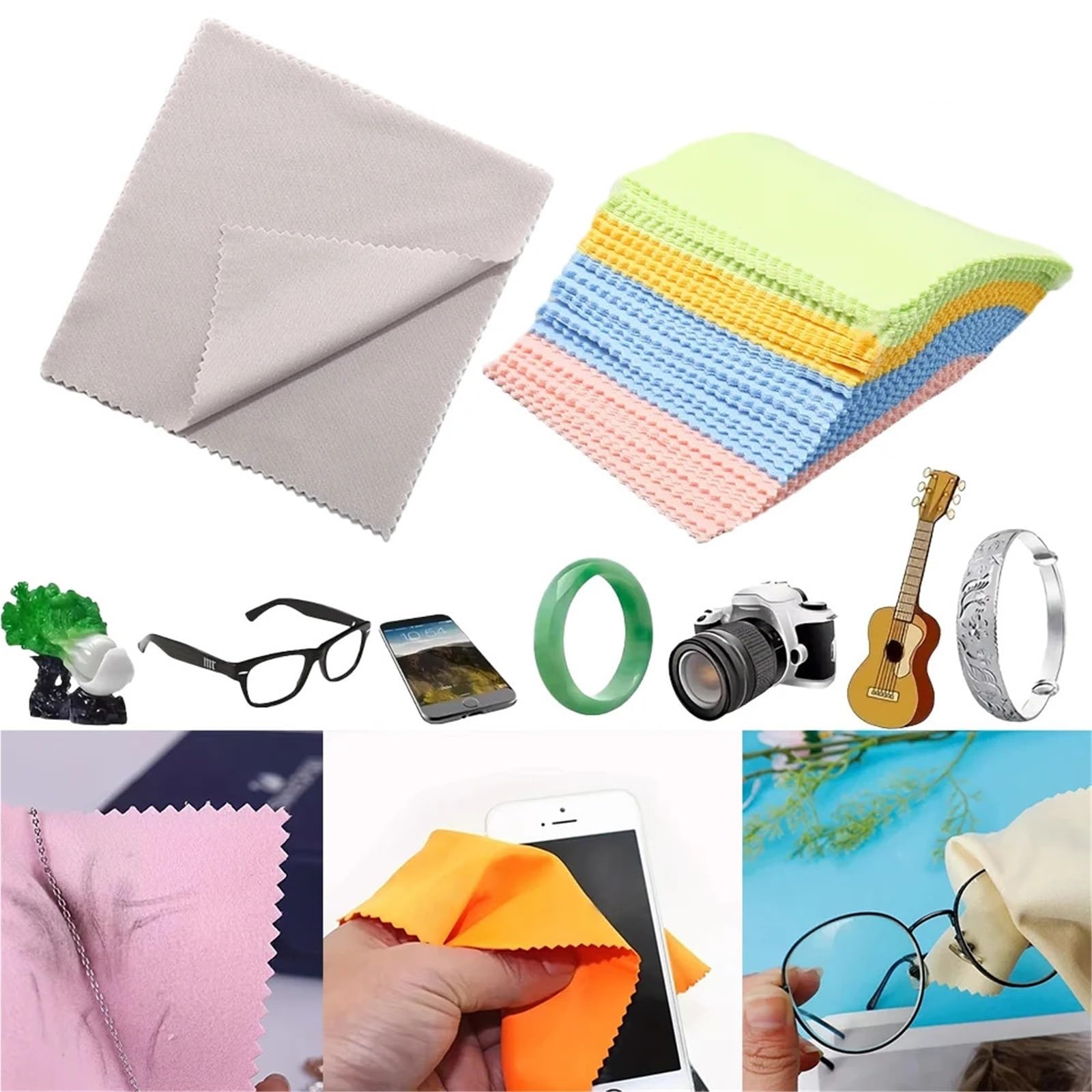 Mikrofaser-Reinigungstücher für Brillen, Sonnenbrillen, Handy-Bildschirme, Schmuck und Kamera – weiche mehrfarbige Linsen-Tücher, perfekt für streifenfreie Reinigung, 300 Stück