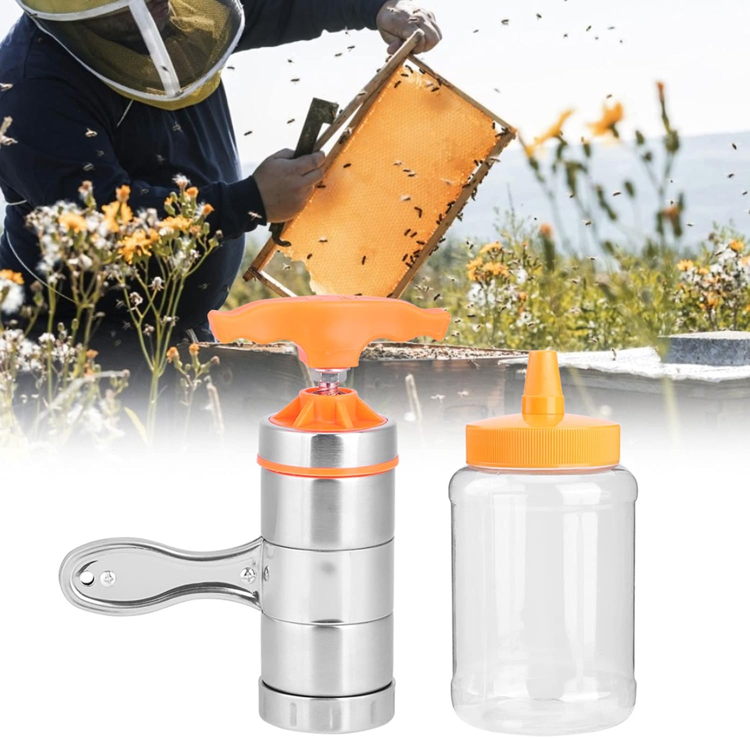 Gavigain Manual Honey Extractor,Stainless Steel Mini Portable Honey Manual Press Portable Stainless Steel Honey Extractor Portable Stainless Steel Honey Extractor