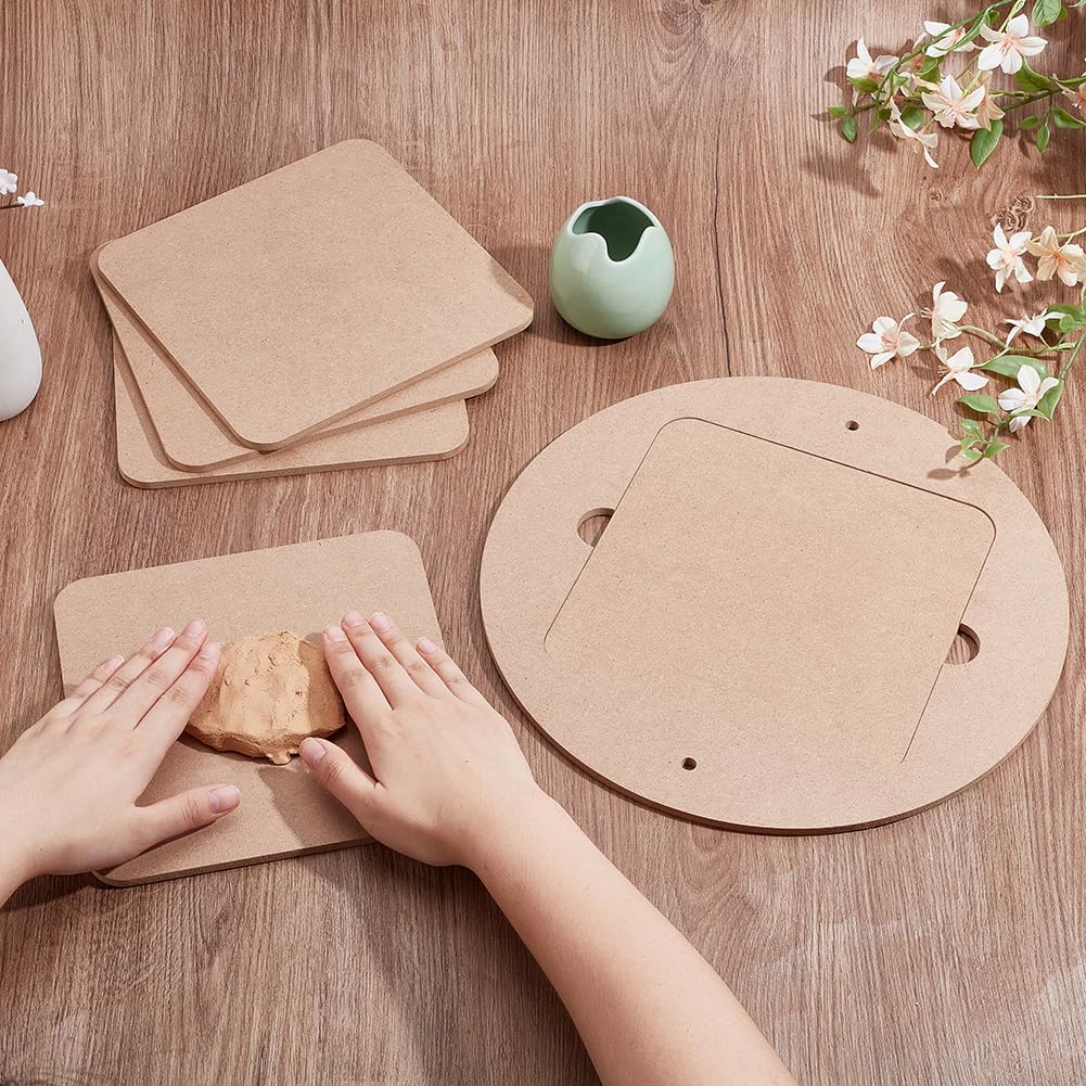 PH PandaHall Töpferei Fledermäuse Werkzeuge Portable Clay Wedging Board 32cm runde äußere Fledermaus mit 5 Stück 20cm quadratischen Innenschlägern für Töpfer und Tonkünstler