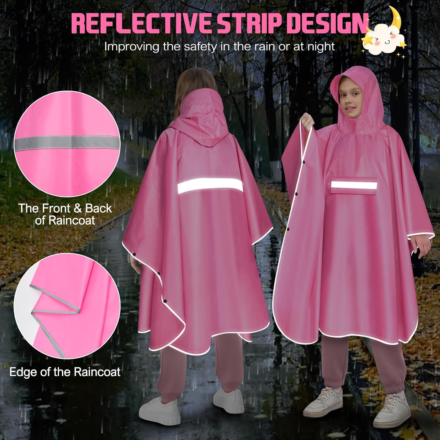 Kids Rain Poncho with Hood Lightweight Waterproof Rain Jacket Reusable Children Boys Girls Rain Coat Outwear