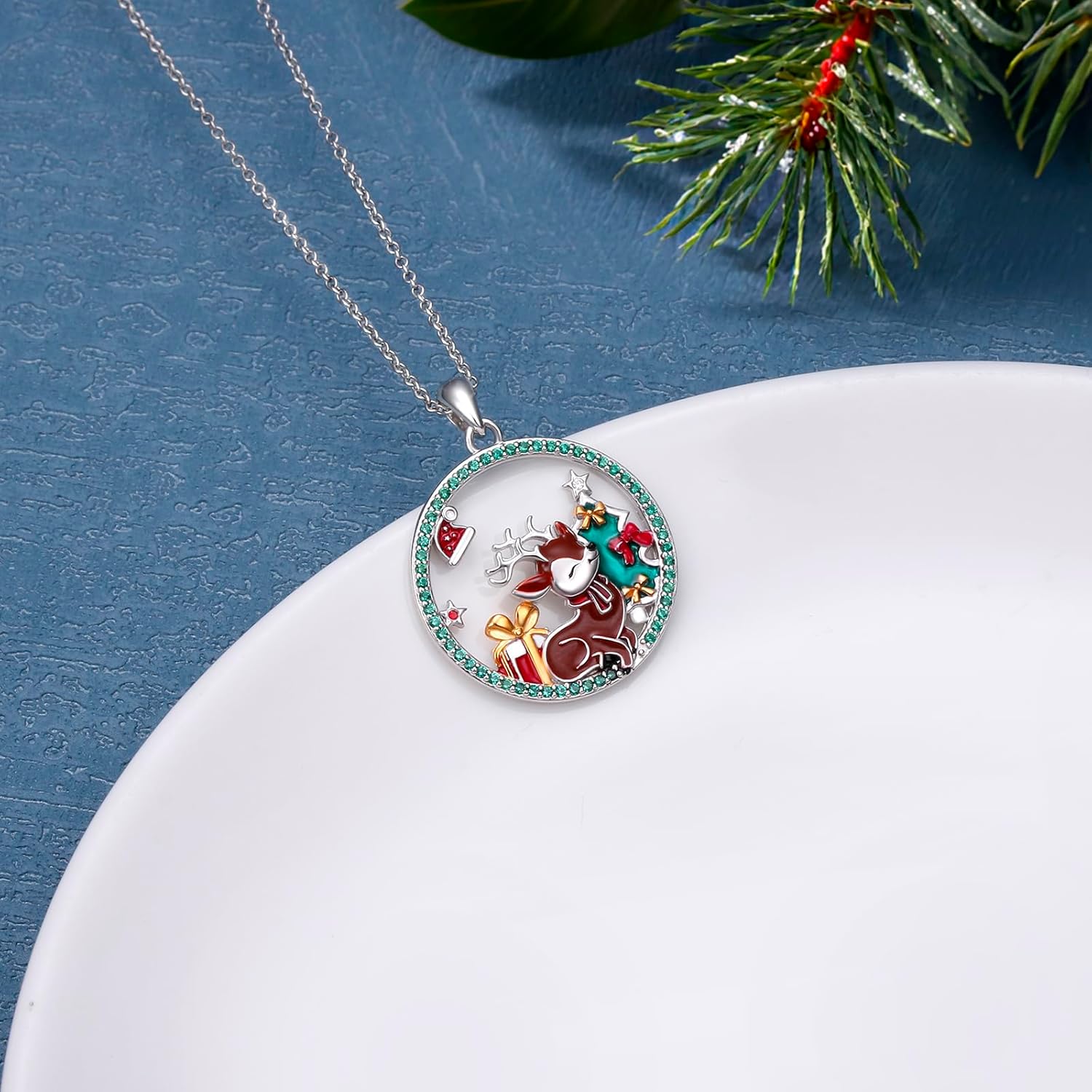 DAOCHONG Christmas Deer Necklace 925 Sterling Silver Xmas Reindeer Pendant Elk Christmas Jewelry Gift for Women - Image 3