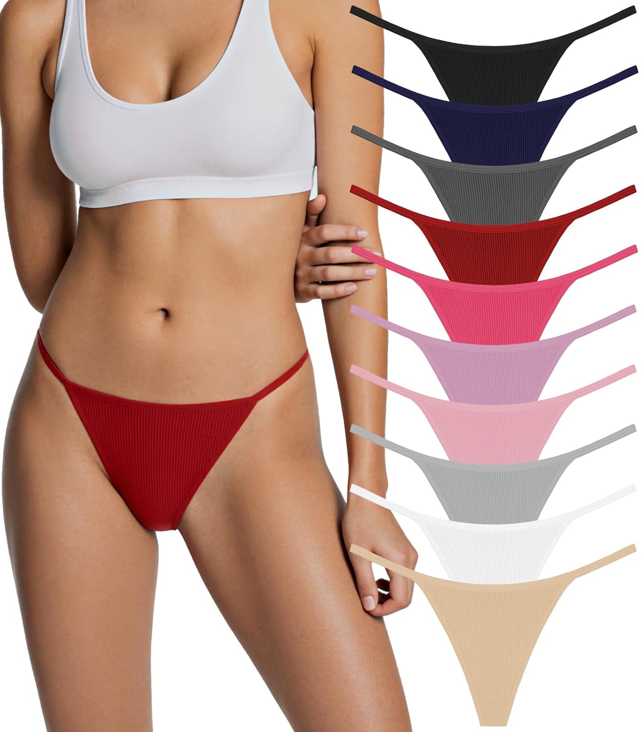 PNQUNZ Cotton G-String Thongs for Women 10 Pack Seamless Sexy Underwear Low Rise Panties Stretch T-Back Ladies Panties
