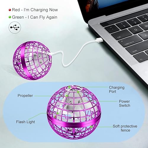 Miniatura 4 de Juguetes de bola voladora, bola de orbe volador, bola giratoria galáctica, bola de orbe flotante, juguete mágico volador con LED, juguetes geniales