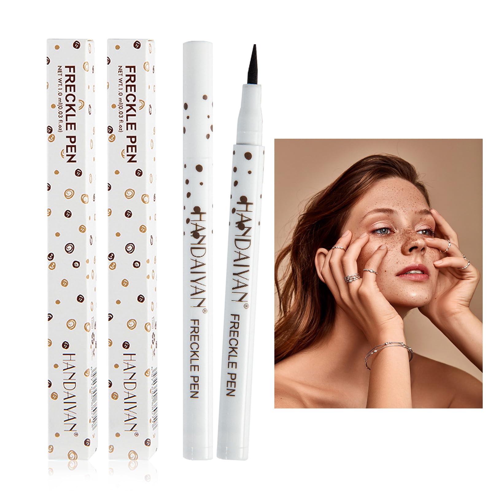 2PACK Kit Freckle Pen,Face Fake Freckles Stamp Tool for Natural Lifelike Sunkissed Makeup,Long Lasting Quick Dry Fake Mole Soft Dot Sopt Pencil,