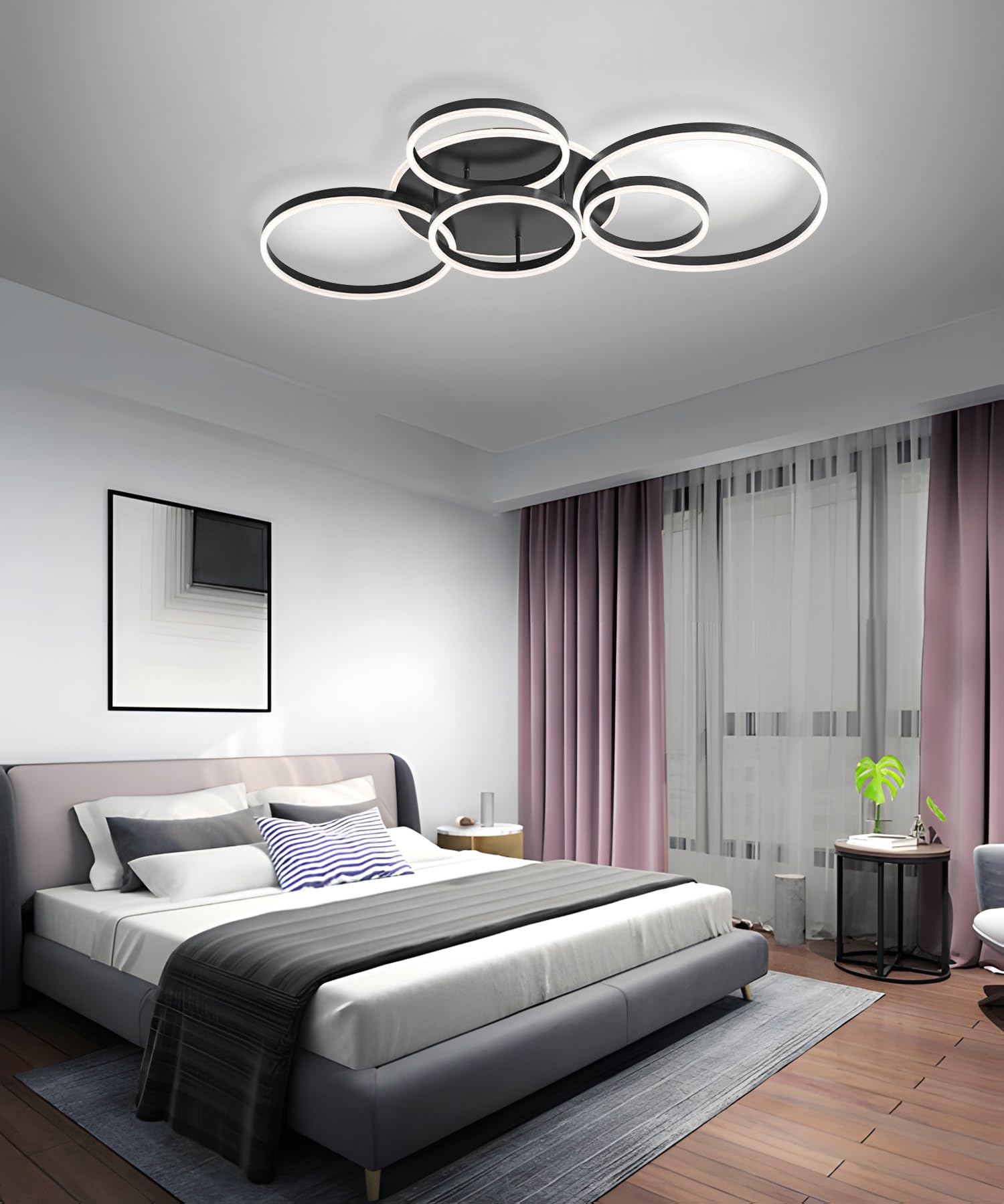 Lampa sufitowa LED, nowoczesna lampa sufitowa Ringar, lampa sufitowa do salonu, okrągła lampa sufitowa 80 W, lampa sufitowa do sypialni, 3000 K-6000K ściemniana lampa sufitowa z pilotem zdalnego