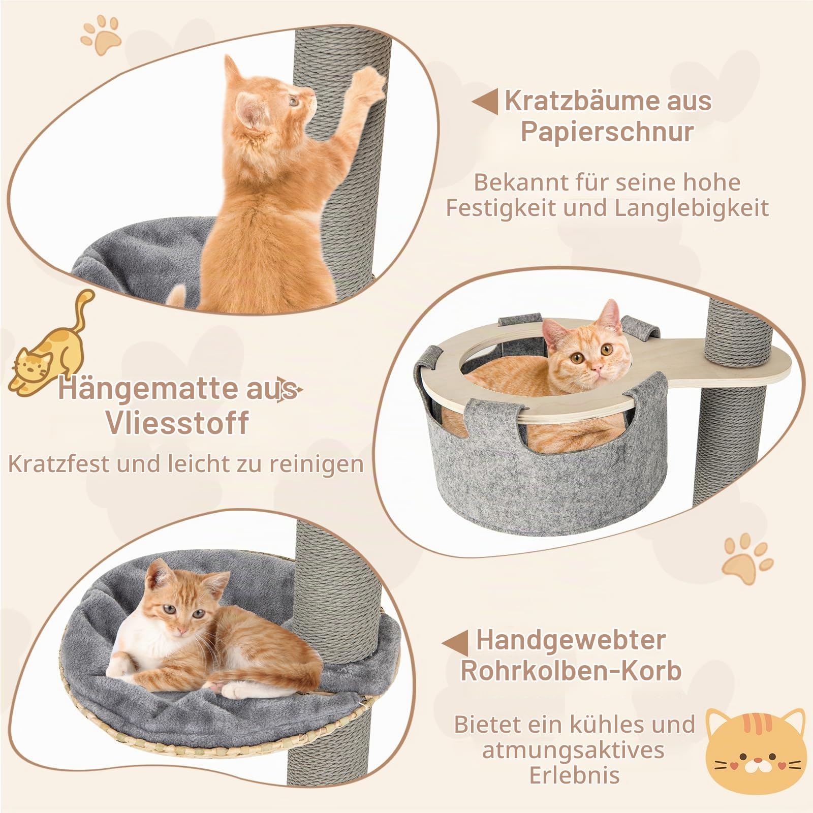 SOARS Kratzbaum deckenhoch, 236-271 cm hoher Katzenbaum mit 4 Ebenen, Liegemulde, 10 cm dickem Stamm, Katzenkratzbaum Deckenspanner höhenverstellbar, Kletterbaum für Katzen