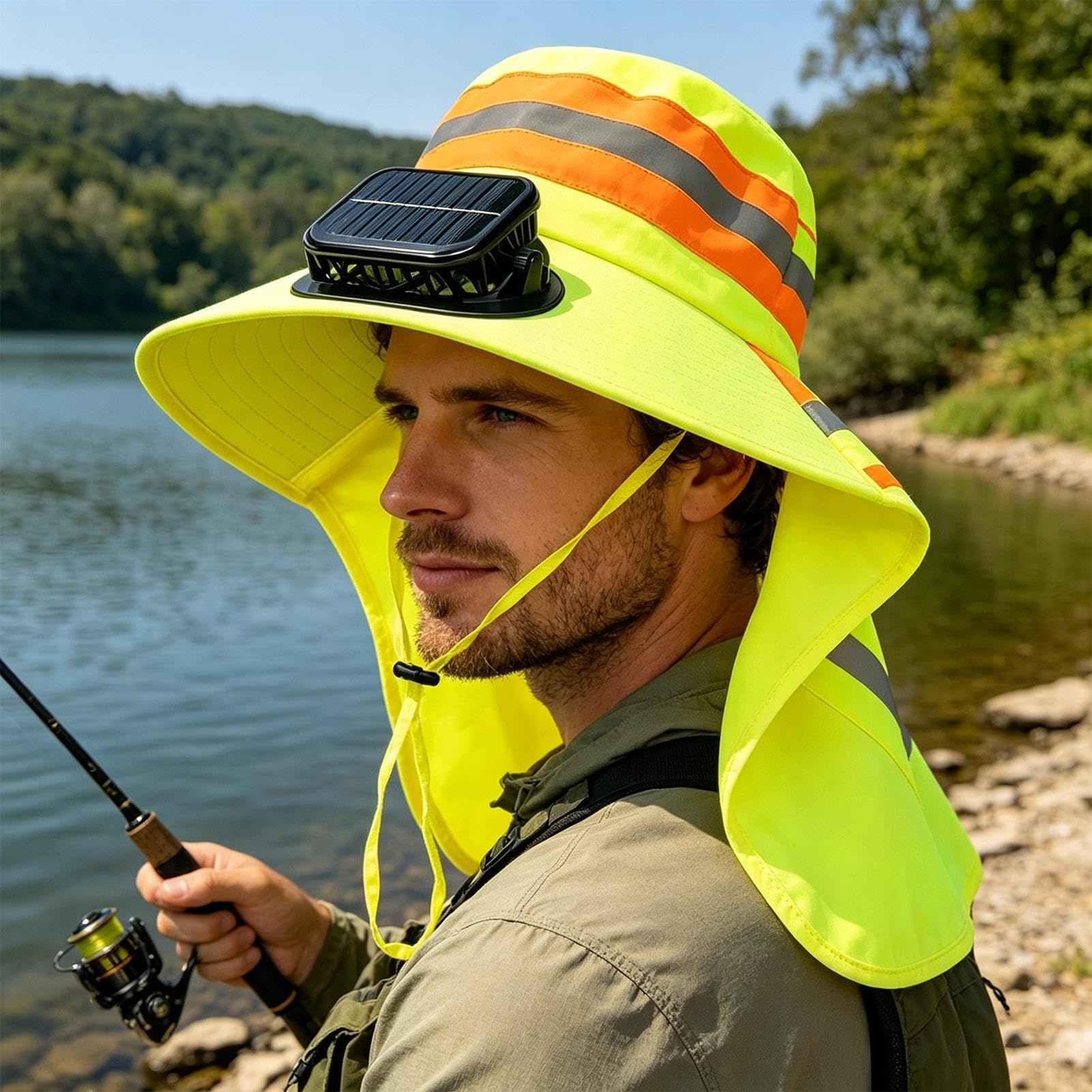 Cappello con ventilatore solare, protezione UV, traspirante, copricapo