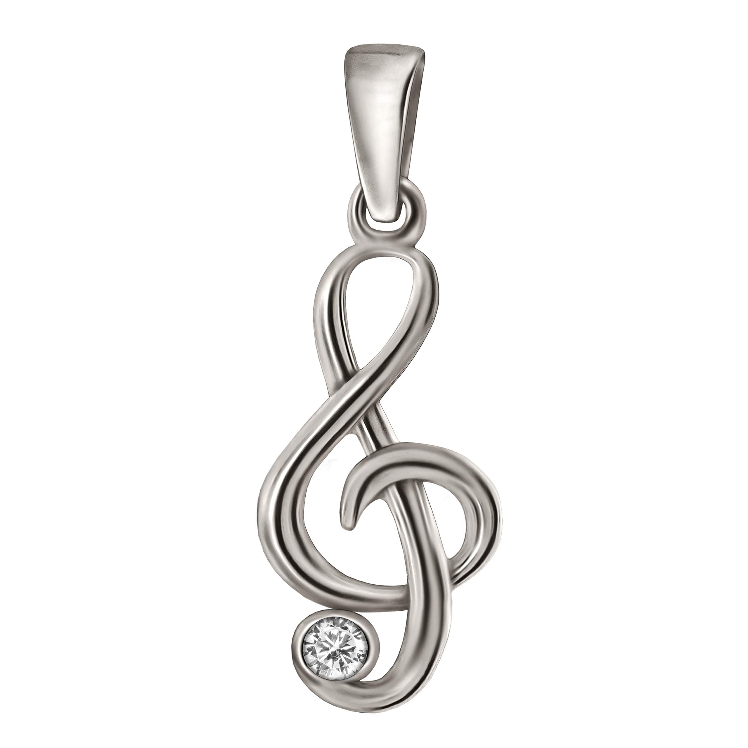 CLEVER SCHMUCK Notenschlüssel Ohrring mit Stein + Violinenschlüssel Anhänger + Singapurkette 45 cm Sterling Silber 925 im Etui creme
