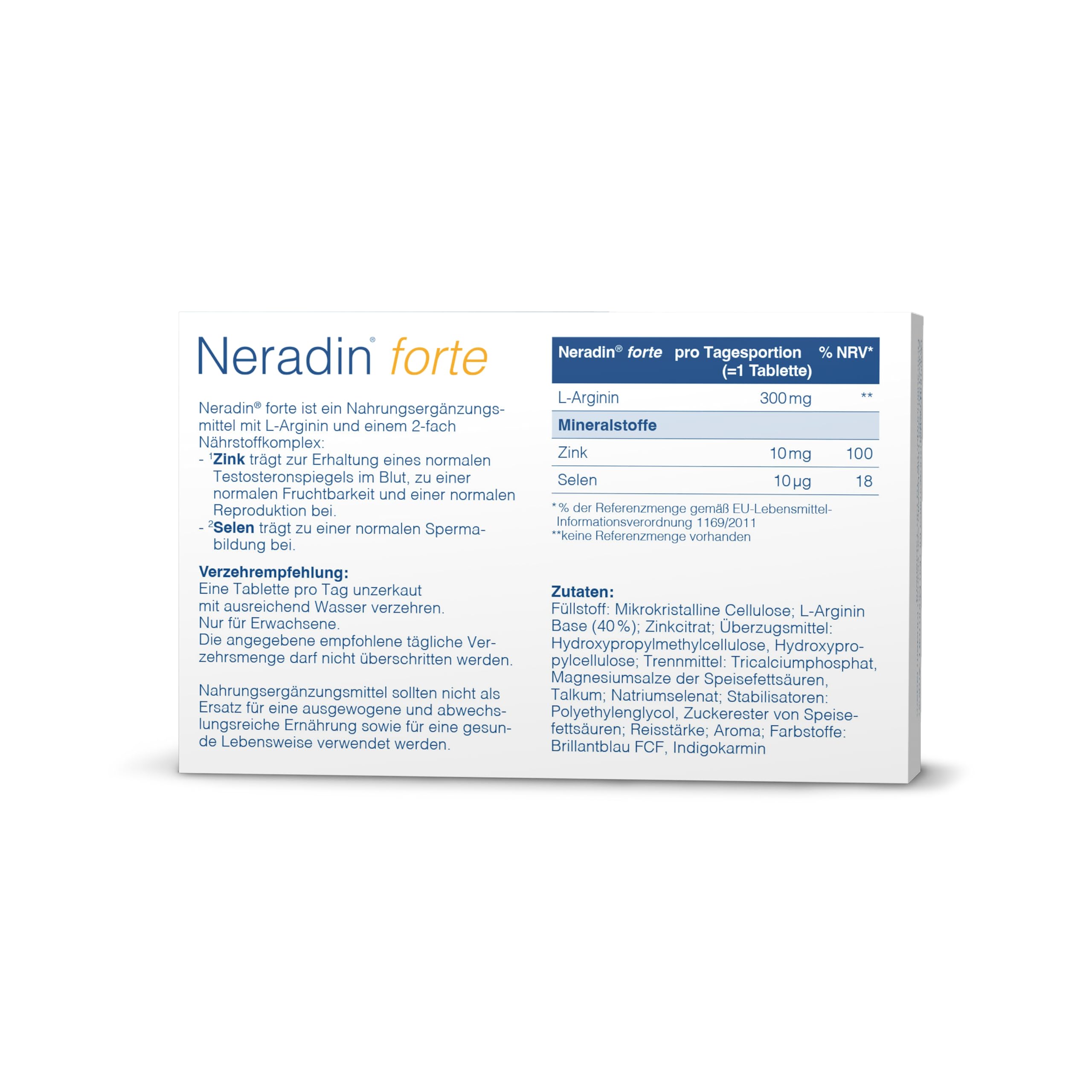 Neradin forte [30 Stück]: Hochdosierte Männer-Formel - mit Zink, Selen & L-Arginin - rezeptfrei und Made in Germany