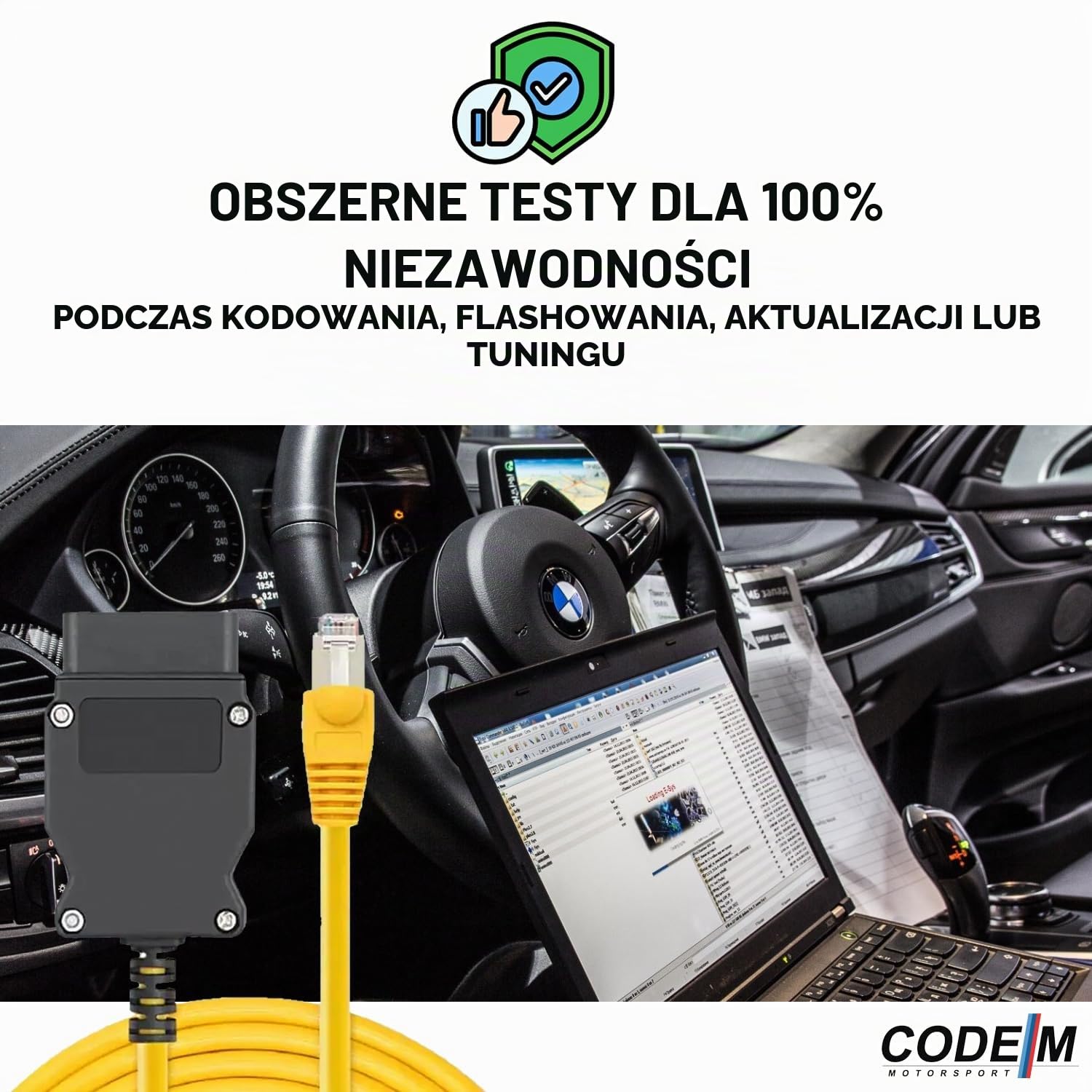 Reloot Kod M - (kabel ENET BMW + adapter USB-C) OEM OBD2 do kodowania BMW serii F G i | E SYS ISTA+ ICOM Bootmod3 kompatybilny z kodem Bimmercode | kabel o dużej wytrzymałości | do aktywacji CarPlay