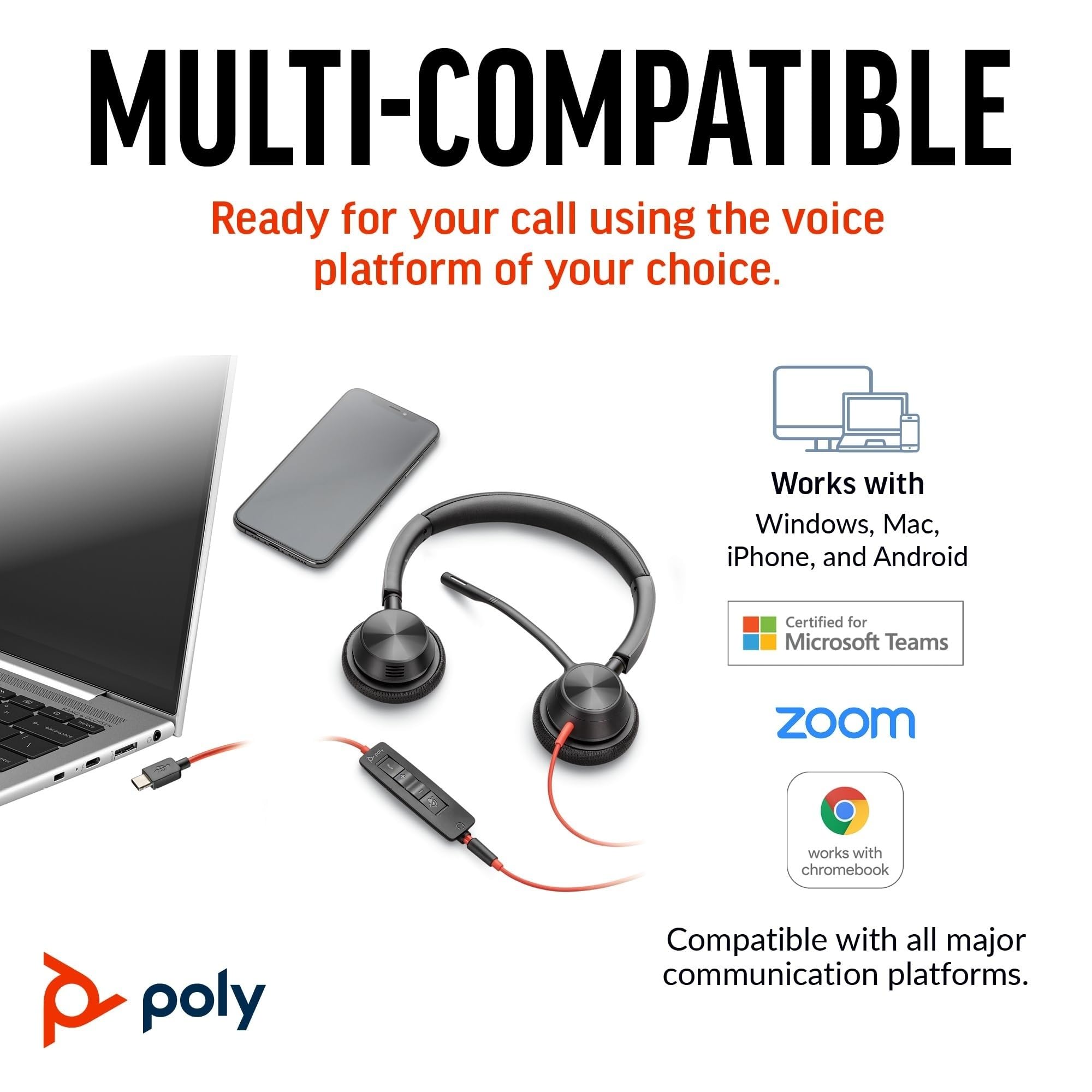 Poly (Plantronics + Polycom) Blackwire, 3325, Bw3325-M USB-C, adapter USB C/A, Ecomm