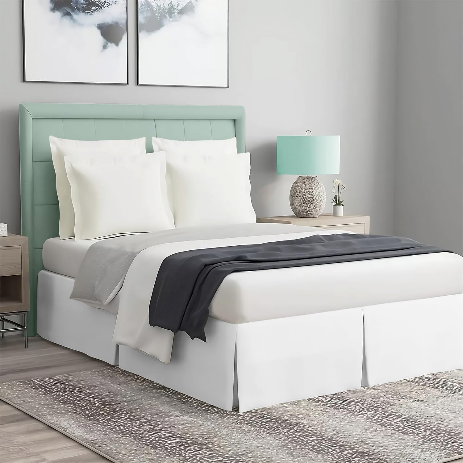 Queen Size Magic Bed Skirt with 16-Inch Drop, 100% Cotton Blend, No Mattress Lifter, Wrap-Around Design with Pleated Split Corners – White Color