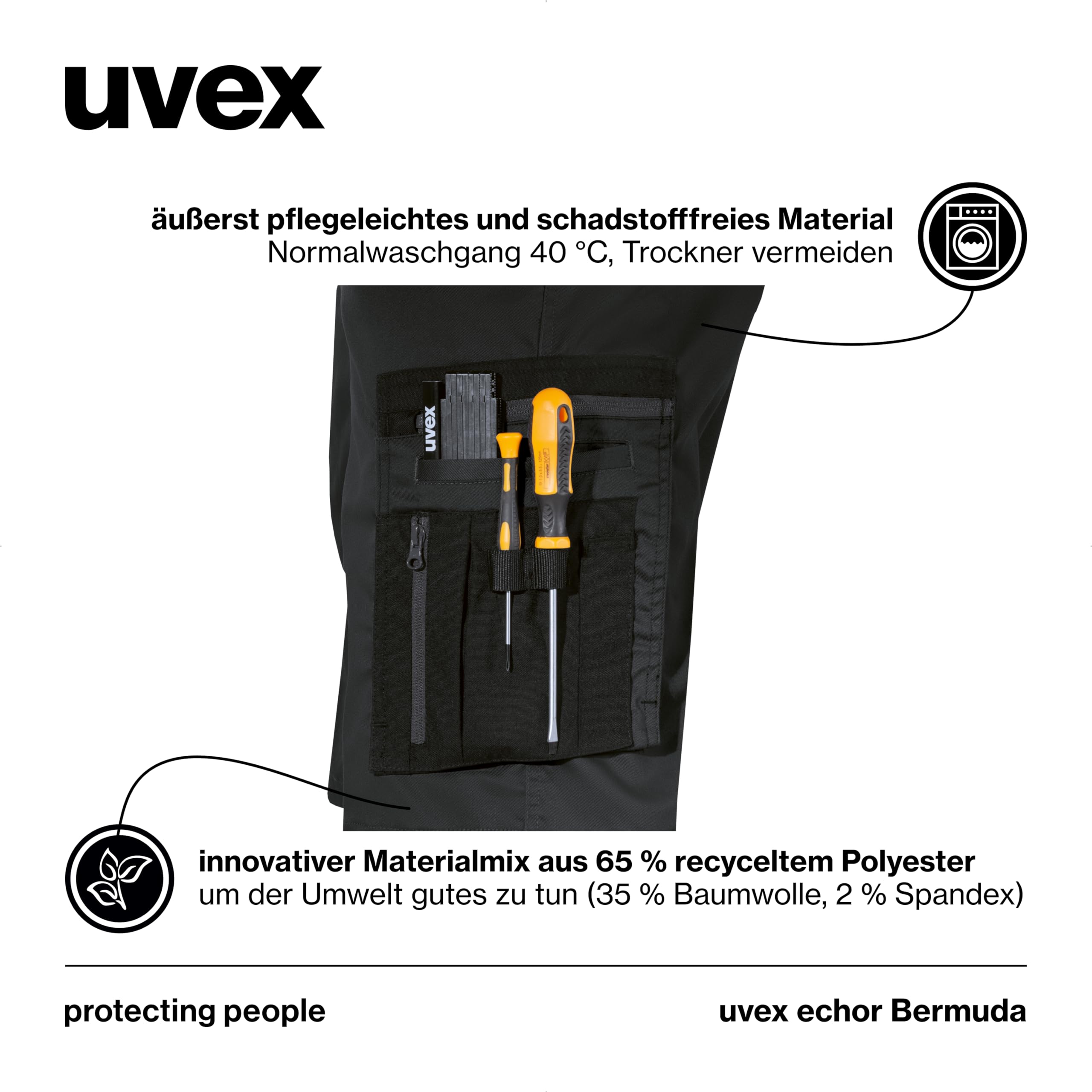 Uvex echor Arbeitsshorts - Kurze Premium Arbeitshose - Herren-Cargohose - Stretch-Bund, leicht, elastisch & viel Stauraum