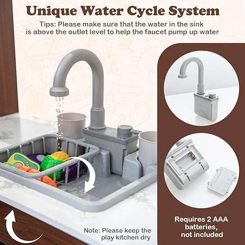 Miniatura 3 de HONEY JOY Juego de cocina esquinera para niños, cocina de madera para niños pequeños, campana extractora y estufa con luces y sonidos, circulación