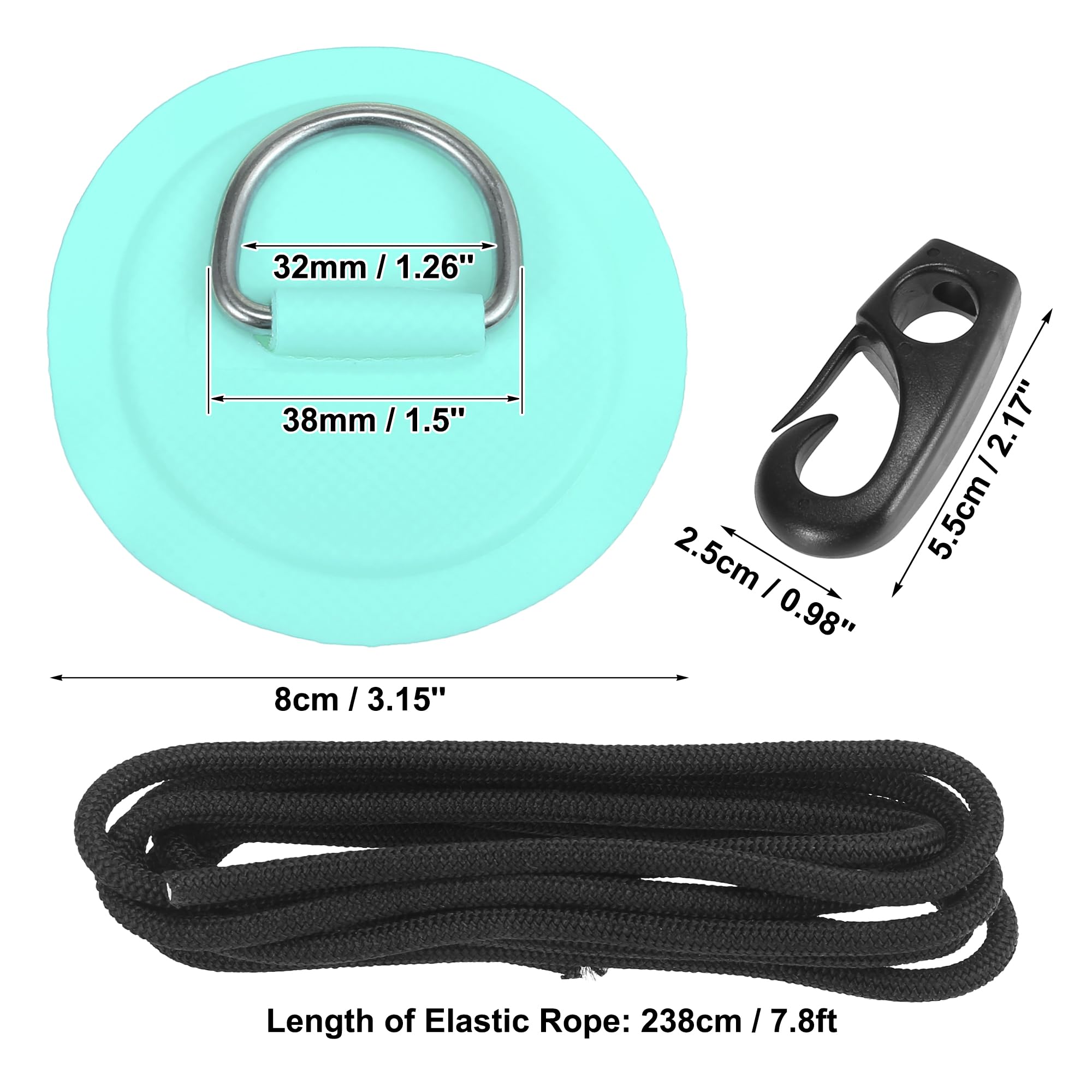 X AUTOHAUX D-Ring Patches For Inflatable Boats – PVC With Stainless Steel Rings, 6 Pack, Includes Hooks & Rope