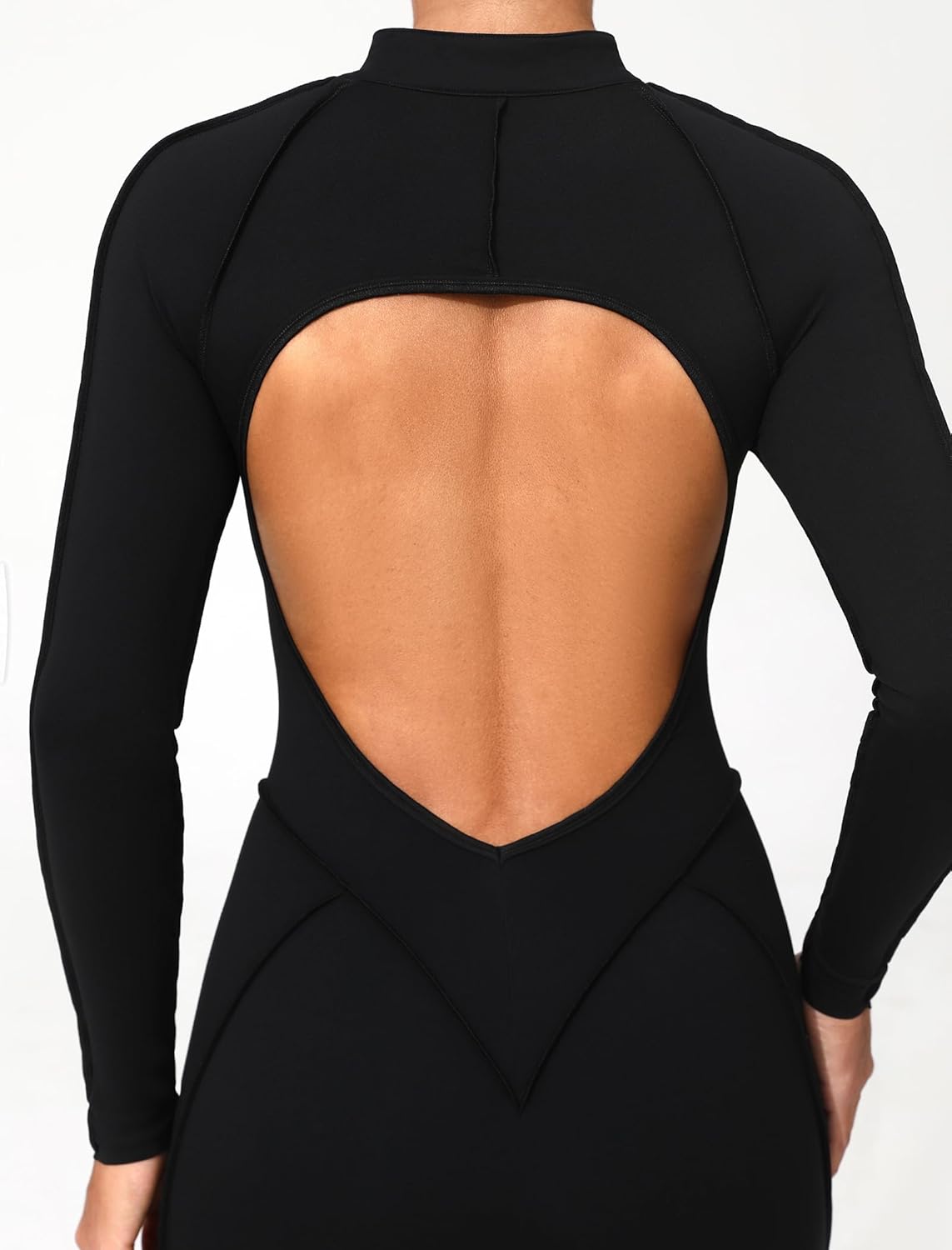 ABOCIW Womens Zipper Long Long Sleeve Workout Jumpsuit Contouring Seams Backless Bodysuit Yoga Rompers Catsuit - Image 6