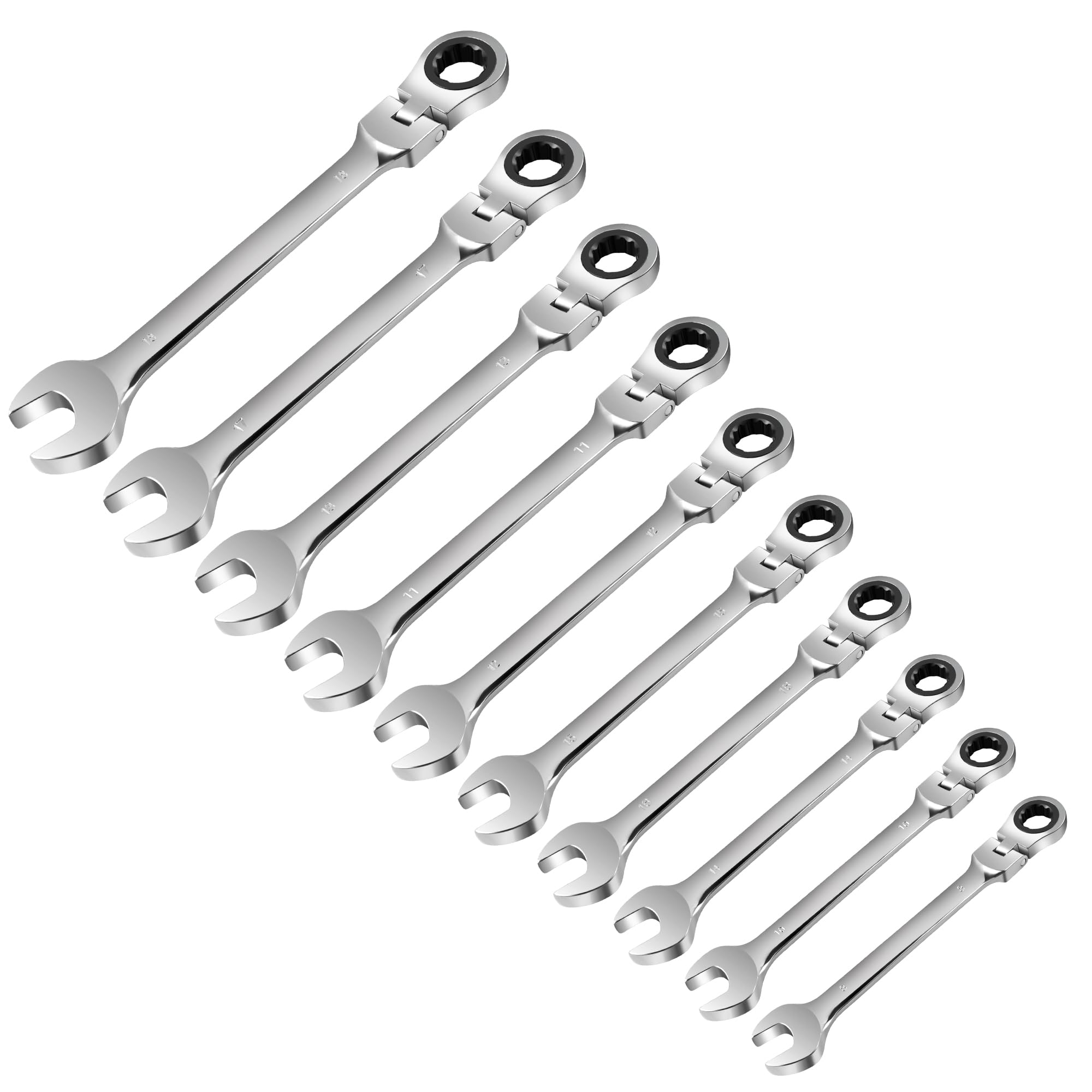 Yashong 12-teiliges Ratschenschlüssel-Set – 8-19 Mm, Chrom-Vanadium-Stahl, Mit Flexkopf & Tasche