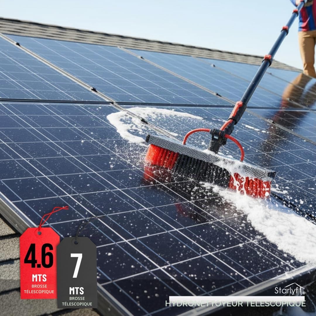 STARLYF Balai télescopique pour Nettoyage Telescopic Hydrocleaner - jusqu'à 7 MTS - alimenté par l'eau, doseur de Savon, pour Panneaux solaires, Lavage de Camion, fenêtre (7 m)
