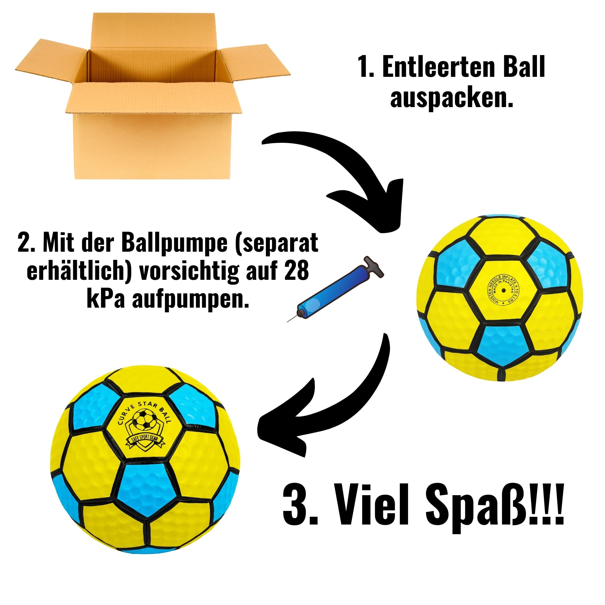 Safe Sport Gear Curve Star Fußball – Kurve Deine Schläge Wie EIN Profi mit Diesem Lustigen Kinder-Fußballgeschenk – Toller, Leichter Fußball in Größe 5 für Kinder (Gelb)