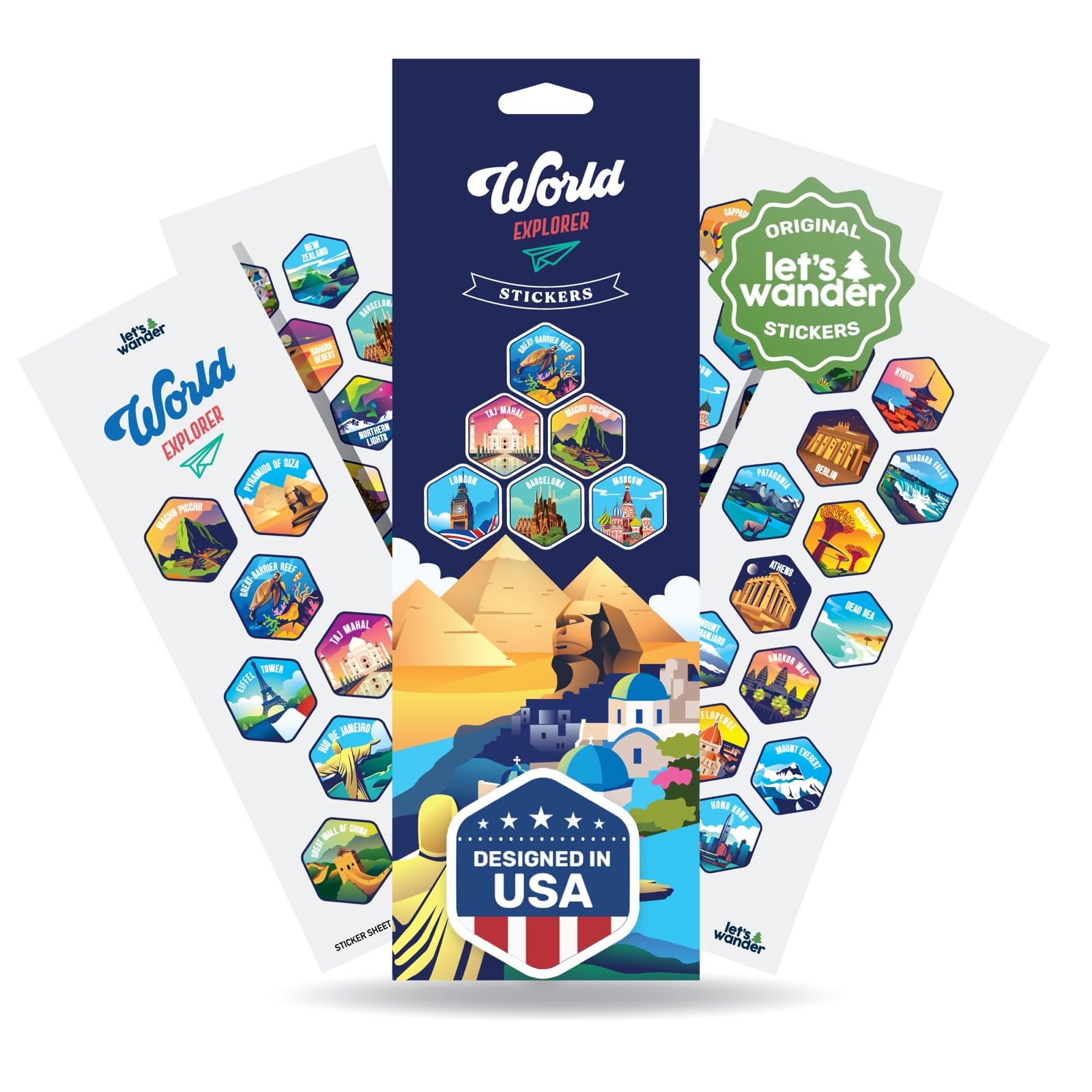 LET'S WANDER World Adventure Stickers Set of 50, Designed for The World Explorer Water Bottle