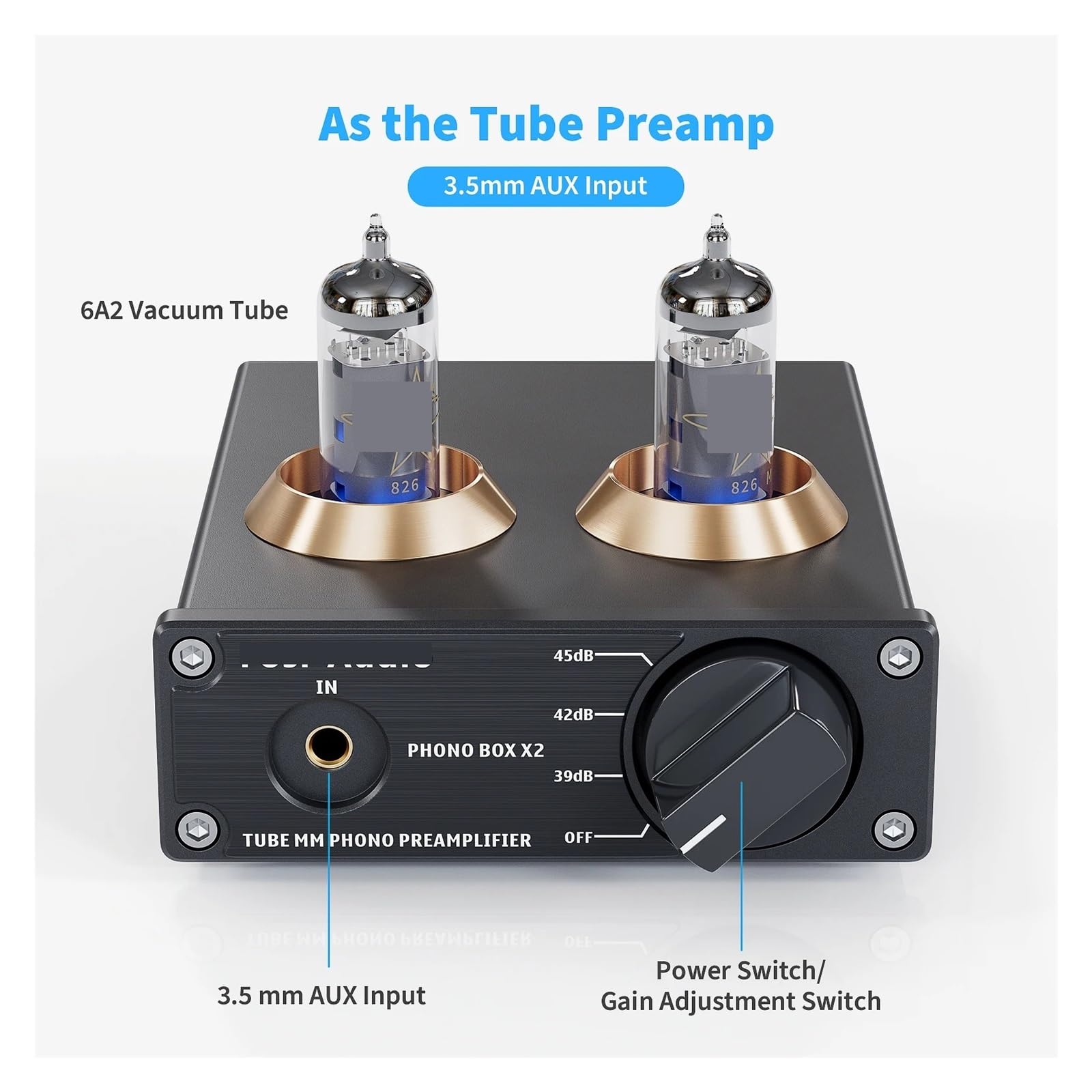 Preamplificatore Phono for Giradischi Fonografo Mini Stereo Audio HiFi Amplificatore a Valvole Box X2 Adatto for Fai da Te(with 5654W Tubes)