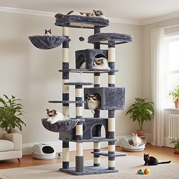 family cats　0728 Amazon.com : Hey-brother Cat Tree, 74 inches Multi-Level XL