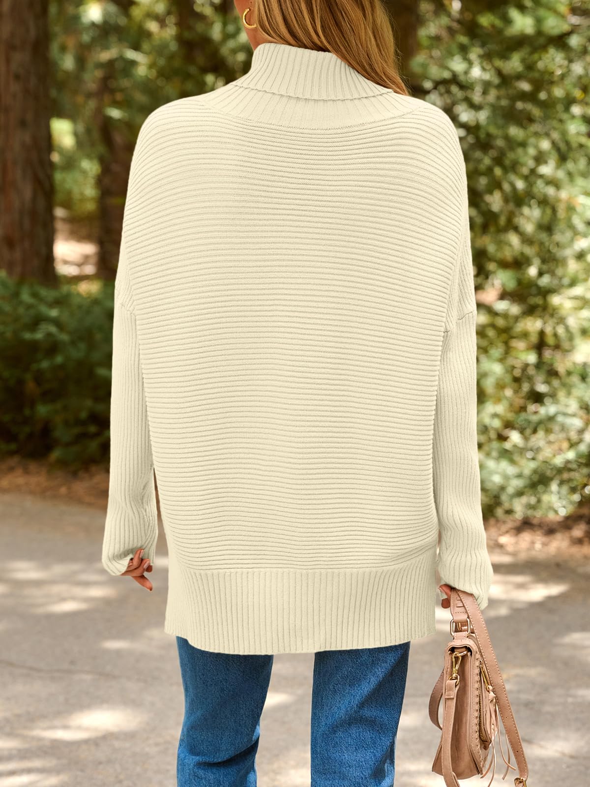 EFAN Women's Turtleneck Oversized Sweaters Fall Outfits Clothes Trendy Long Pullover Knit Winter Tunic 2025 Apricot S