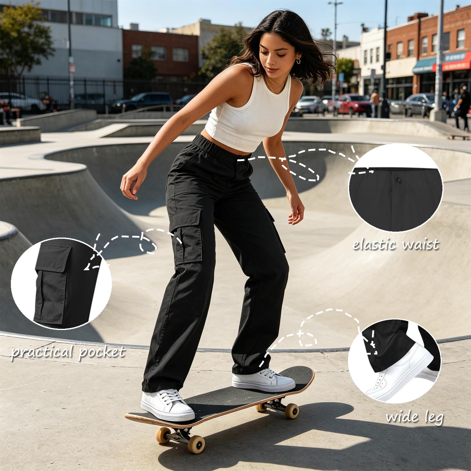 Cargo Pants for Women Stretchy High Waisted Tactical Trousers Trendy Wide Leg Casual Hiking Work Pant with 4 Pockets — view 5