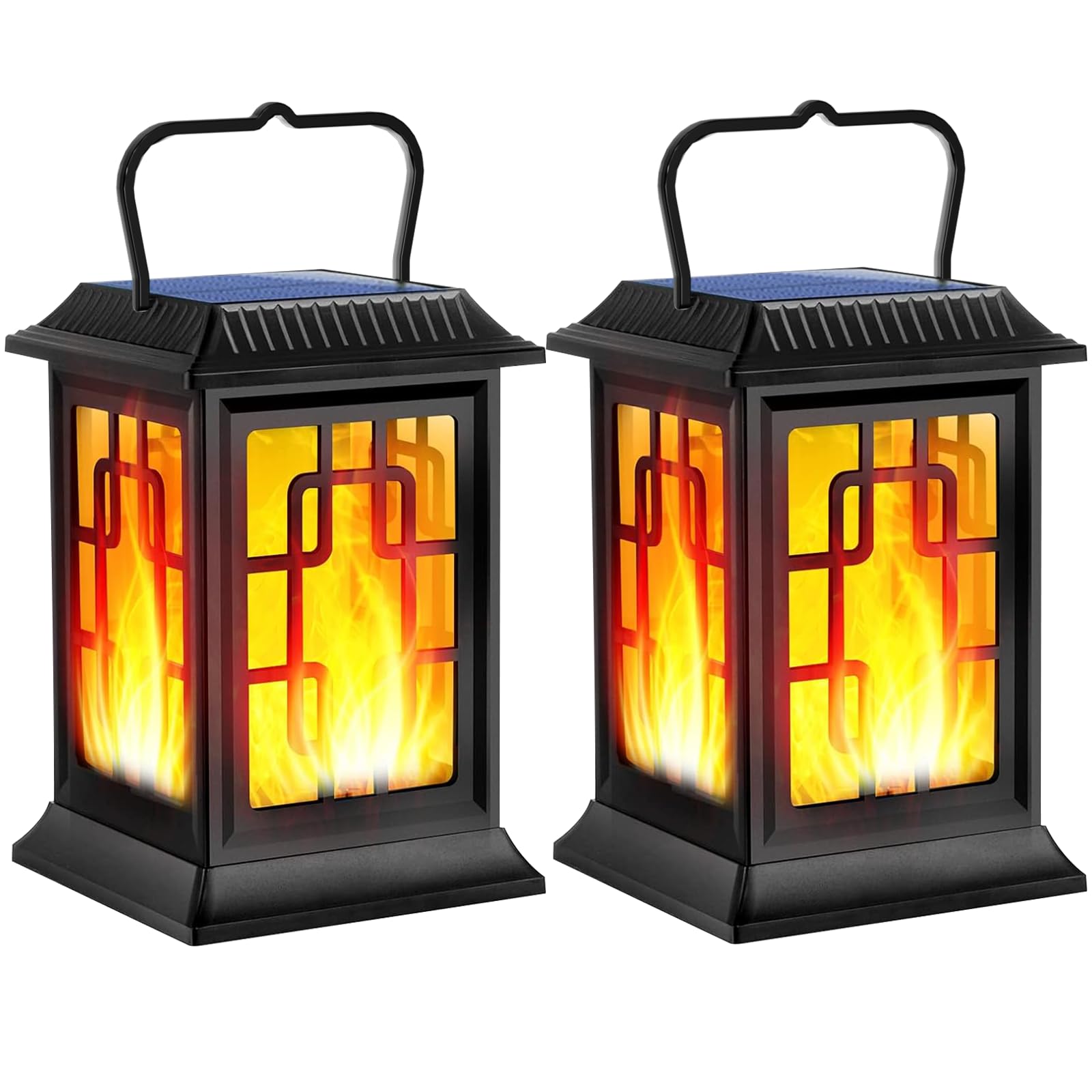 Solar Lanterns Outdoor Waterproof Hanging Solar Lanterns Garden Lights Solar Powered Flame Lights LED Lights for Patio Pathway Deck Yard (2 Pack)
