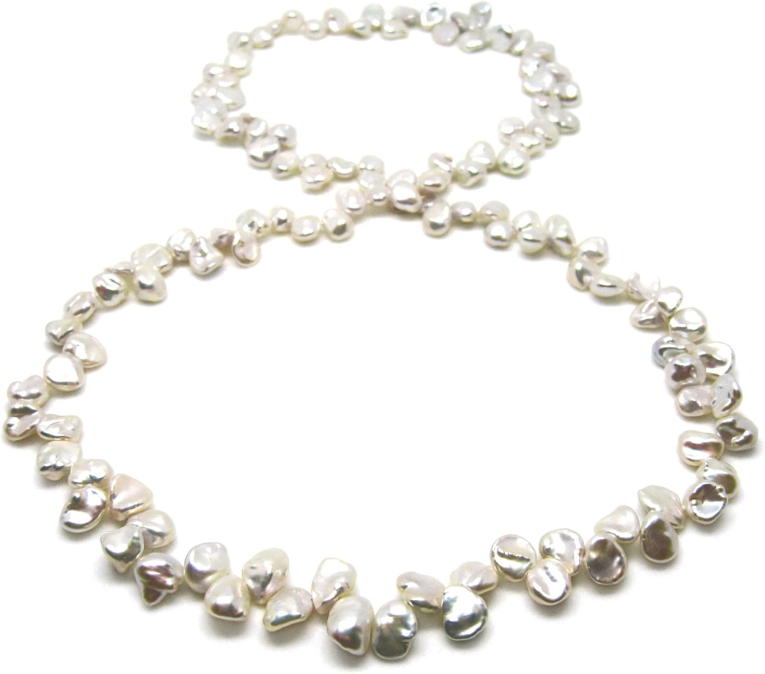 HinsonGayle AAA Handpicked 9-10mm Metallic-Luster White Keshi Freshwater Cultured Pearl Rope 32"