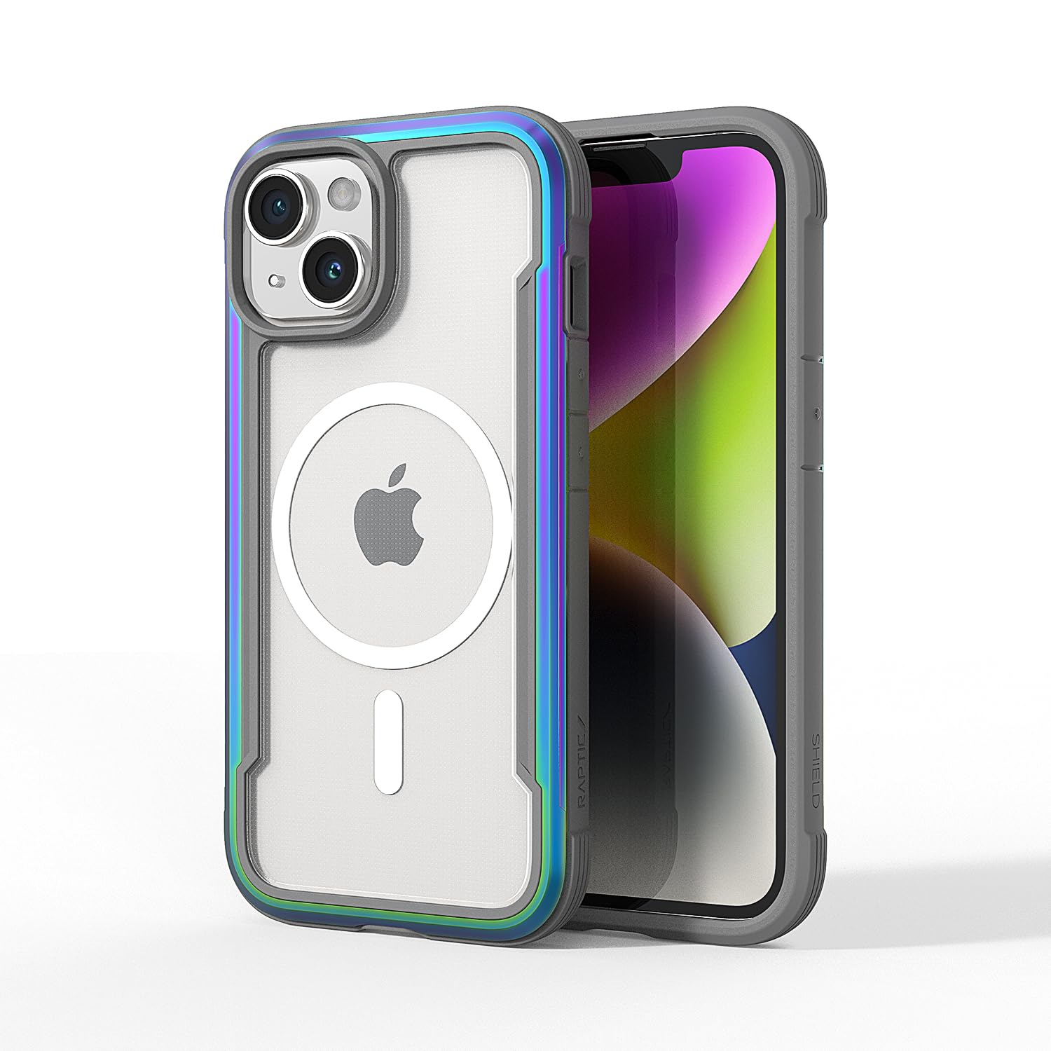 RAPTICby X-Doria iPhone 15 Case, Shield (Durable Aluminum Frame) Shockproof Protective Clear Case/Cover Designed for iPhone 15 (6.1-Inch) 2023, Mag-Safe Charging Compatible - Iridescent
