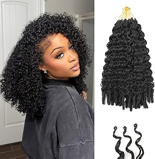 8 Packs Burmese Curly Crochet Hair 14inch Knotless Curly with Spiral Curl Ends Synthetic Hair for Women Pre looped Bohemian Crochet Braids Braiding Crochet Hair Extensions (14inch, 1B)