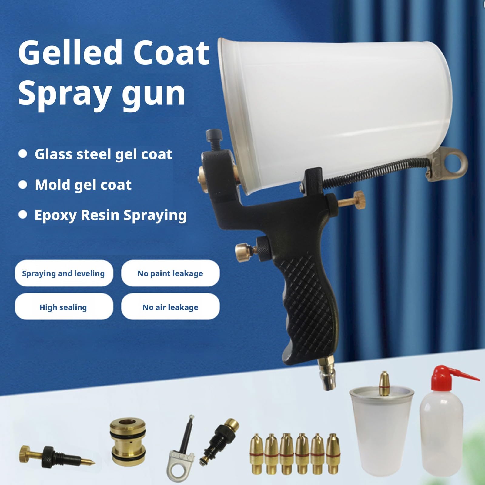 Pistolet pneumatyczny do żelkotu z kubkiem 1000 ml, 6 miedzianymi dyszami, regulowanym przepływem, narzędzie do samodzielnego malowania żywic i gipsu