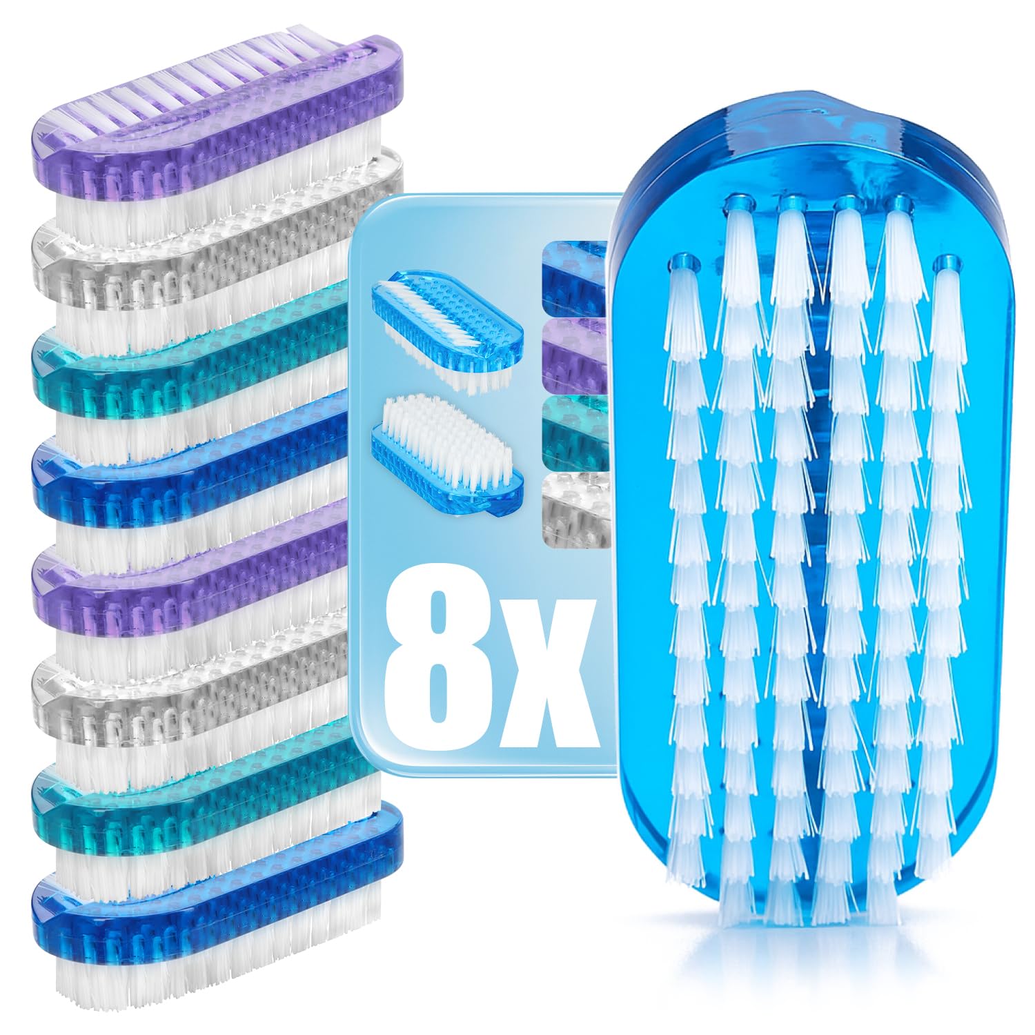 COM-FOUR® 8x spazzola per il lavaggio delle mani in colori vivaci - spazzole per unghie per la pulizia di mani e unghie - spazzola per la pulizia di mani e unghie (8 pezzi - forte)