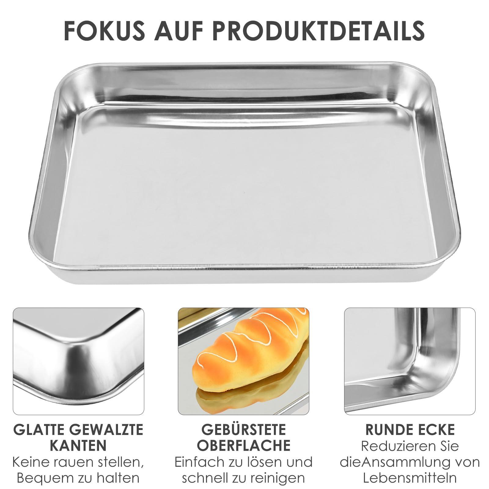 Teglia Forno Acciaio Inox 23.5x17.5x2.5cm - Antiaderente, Lavabile Lavastoviglie, Per Dolci E Arrosti - Foto 7