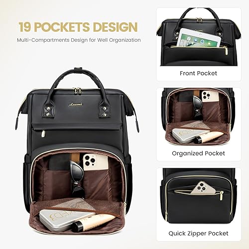 Miniatura 3 de LOVEVOOK Mochila de viaje para computadora portátil para mujer, de piel sintética, mochila de trabajo a la moda, bolsa grande de 15.6 pulgadas para
