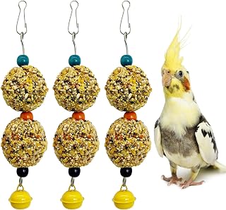 PINVNBY 3 PCS Bird Treats Natural Bird Crunch Treats Grain Mixed Cockatiel Snacks Hanging Parrot Chewing Toy for Parakeet Conure Lovebird Budgie Finch Canary