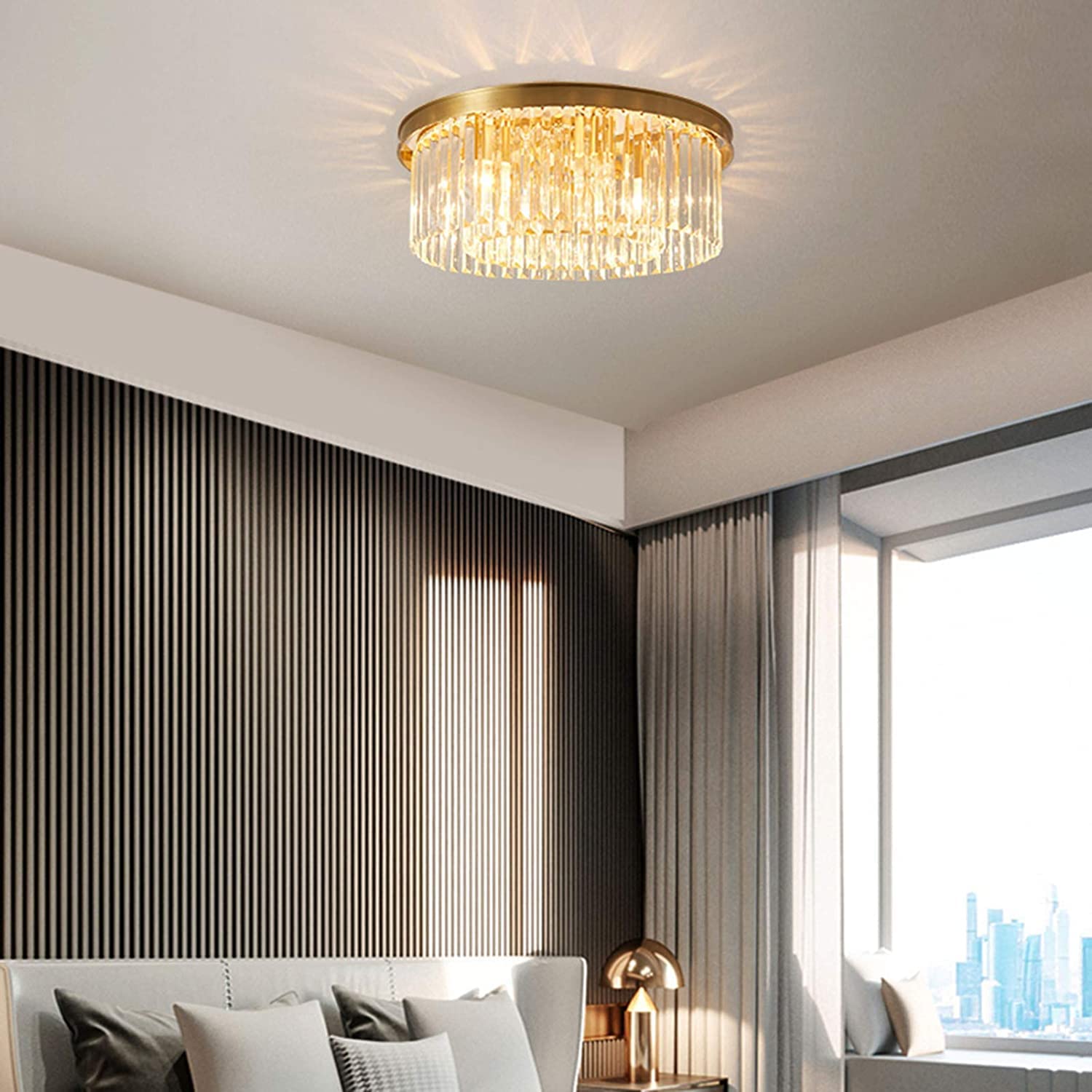 Okrągła lampa sufitowa wpuszczana, kryształowa lampa sufitowa K9 w kształcie kropli deszczu, nowoczesna lampa sufitowa do sypialni, salonu i łazienki, złota, 60 x 19 cm