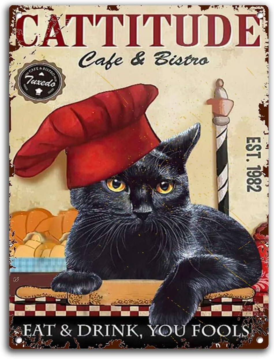 Metal Sign Decor Retro Tin Sign Cafe and Bistro Black Cat