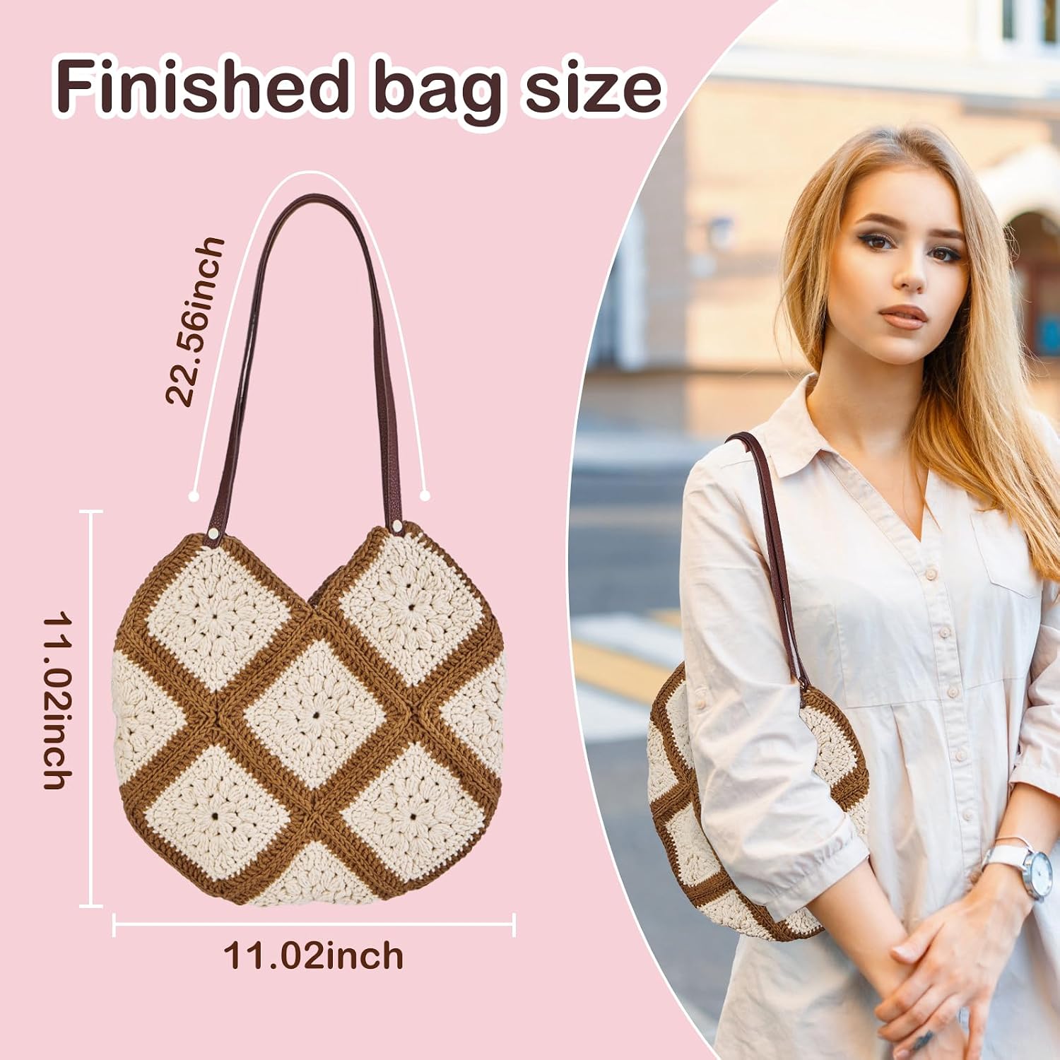 Hanfetch Crochet Kit for Advanced or Intermediate Beginner, Step by Step Video Tutorial and Detailed Guide Instruction DIY Craft Supplies for Adult and Kid with Complete Kit for Granny Square Tote Bag