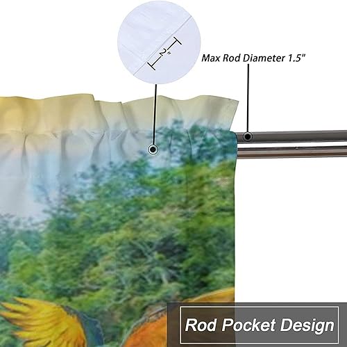 Miniatura 3 de Divertidas cenefas de tratamiento de ventana de loro, con diseño de pájaros tropicales, hermosas cortinas de verano con bolsillo para cortinero,