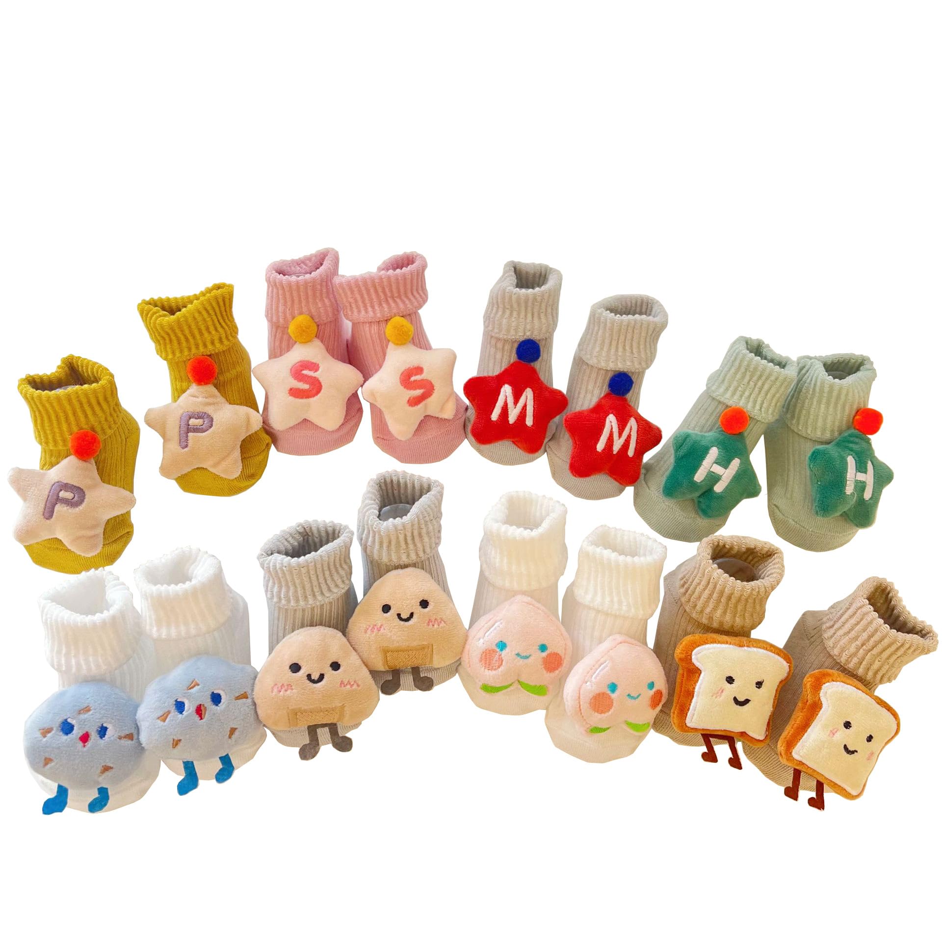 queenland 2 Pairs Baby Girls Boys Non Slip Cotton Socks Cozy Crew Socks for Infant Toddler (US, Alpha, One Size, Bread & Peaches)