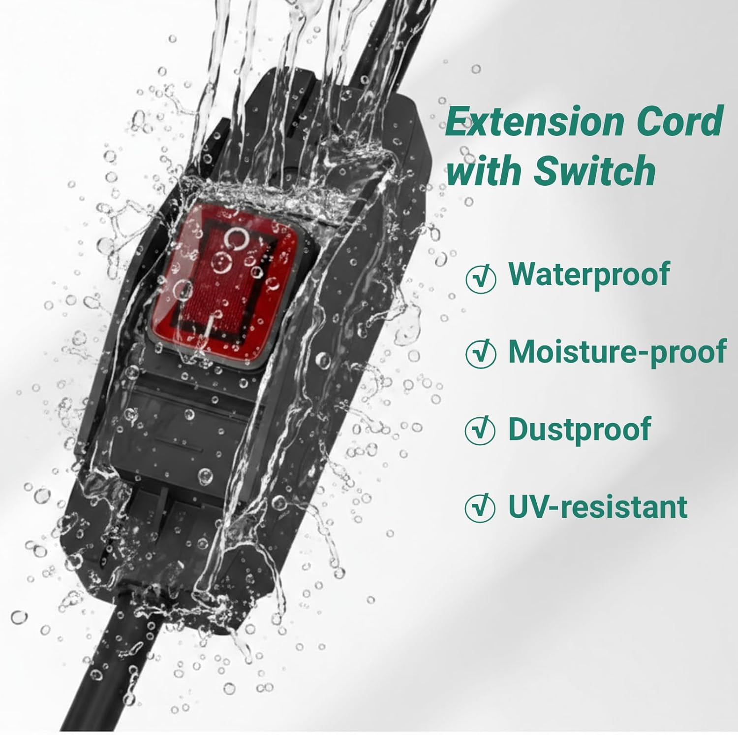 Extension Cord with Switch Waterproof Switch 3 Prong 1875 Watts Heavy Duty Outdoor Extension Cord 14/3 SJTW 15 Amp 125 Volt with Ground Plug Socket UL Listed (15 ft, Black)