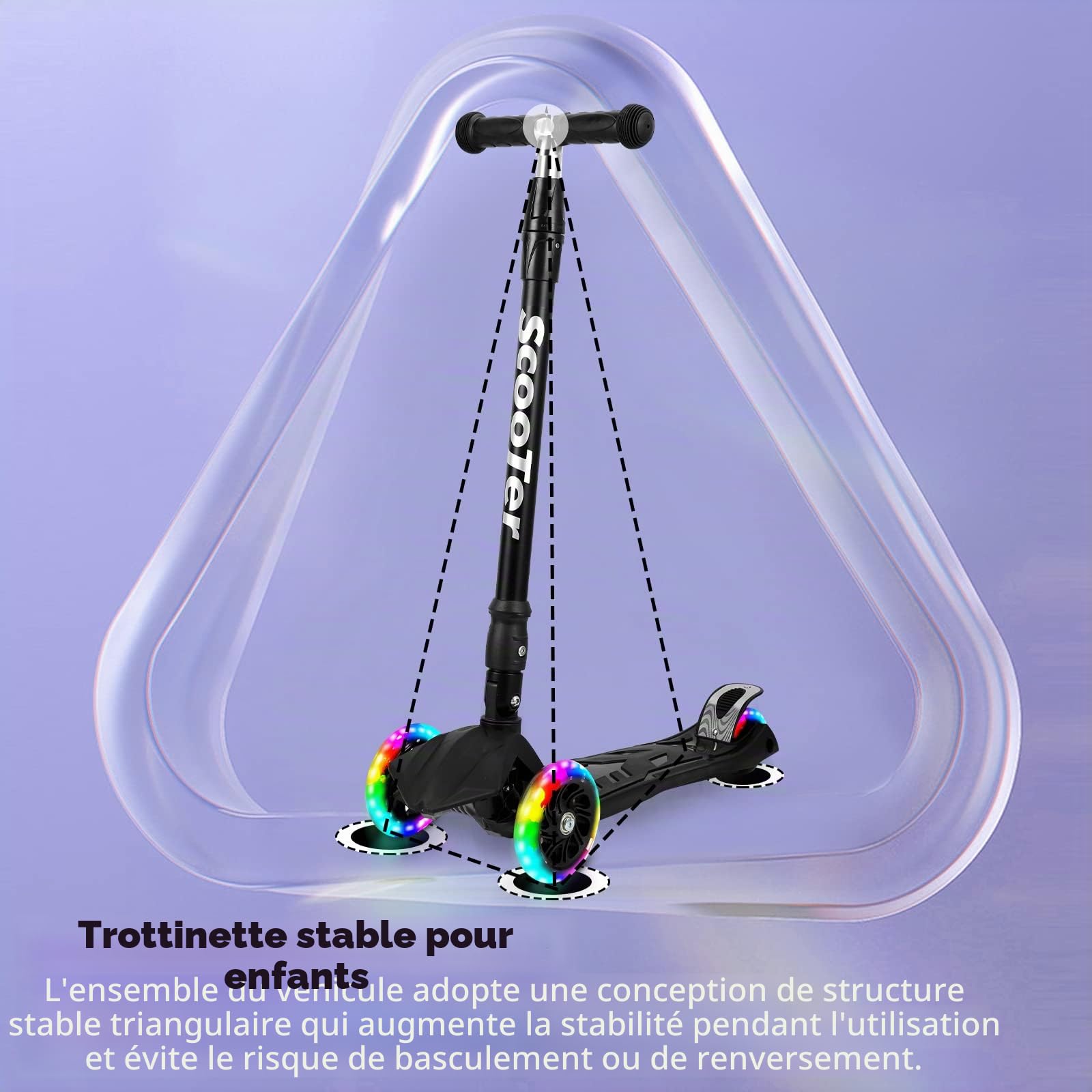 Sonnewelt Trottinette Enfant avec 3 Roues LED,Roues Lumineuses,Hauteur réglable，Amortisseur ShockResist Frein & Pliable Trottinette pour Enfants de 3 à 14 Ans
