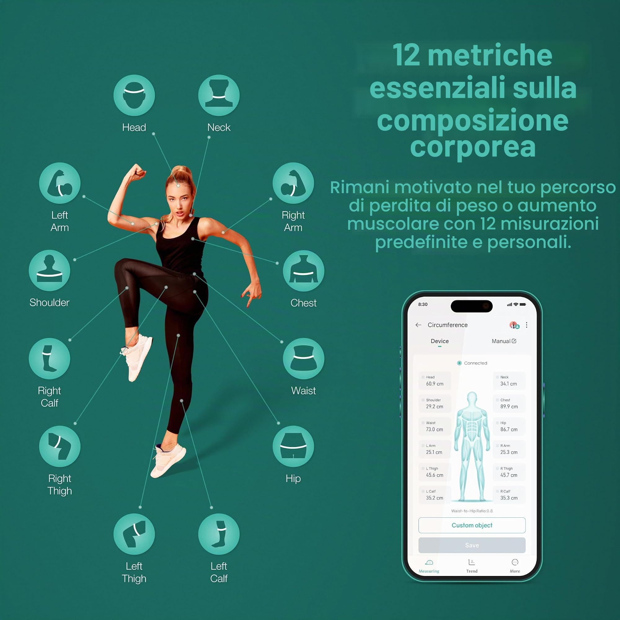 Nastro per misurazione del corpo intelligente - misura del nastro intelligente con app - 2 modalità di misurazione e unità - ampio display LCD - User Friendly Design - Per la salute e il
