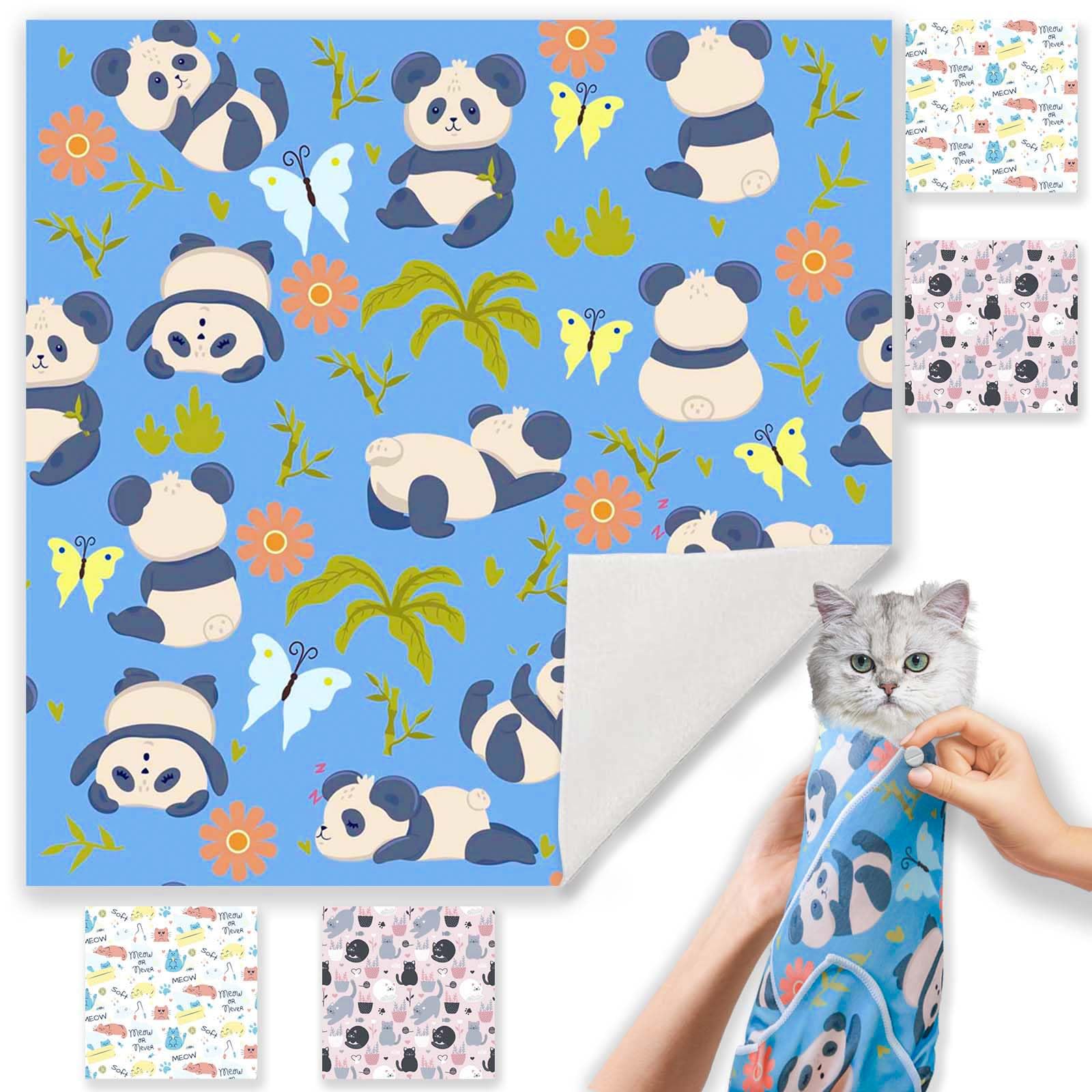 Cat Wrap for Grooming-Premium Cat Grooming Wrap Cat Restraint for Nail Clipping, Self-Adherent Soft Cat Blanket to Wrap Cat Anti-Scratch Anti-Escape Grooming Bag (Blue, M(Within 6lbs))