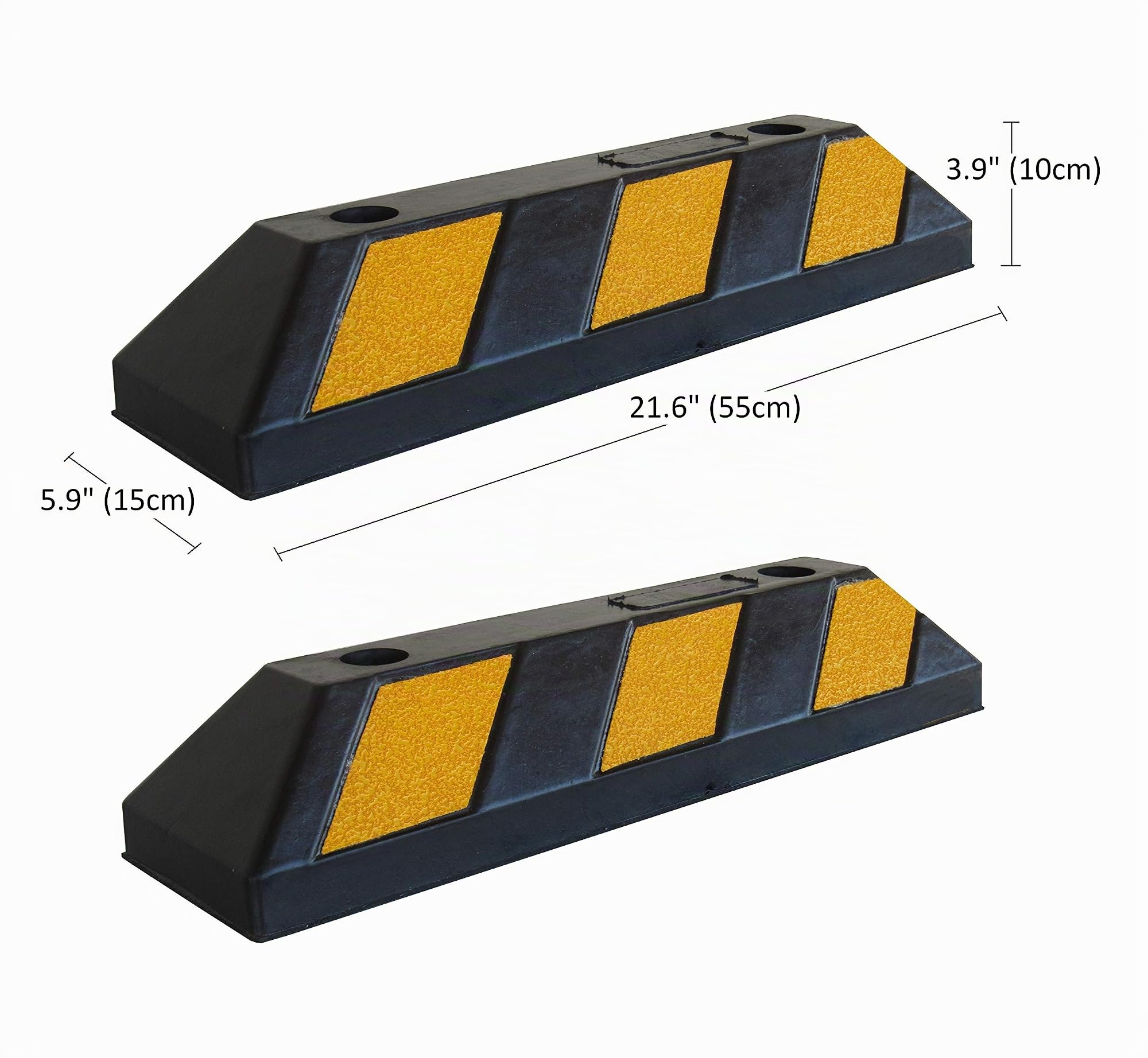 Fermaruota in Gomma, per Parcheggi e Garages, Nero e Giallo, 55x15x10 cm (Pacco da 2)