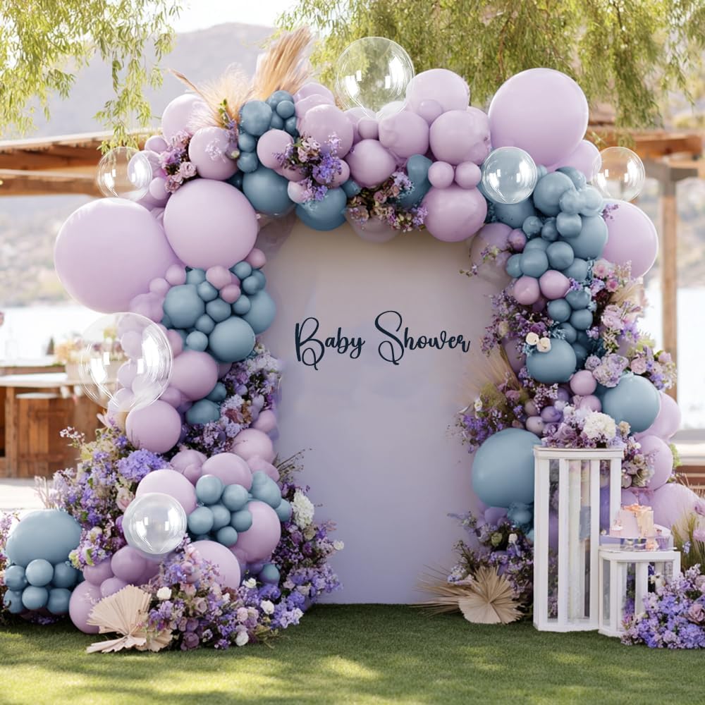 Pastel Purple Blue Balloon Garland Double Stuffed Light Blue and Purple Balloons Different Sizes 18In 12In 5In Pastel Balloon Arch Kit For Baby Shower Gender Reveal Birthday Party Decorations