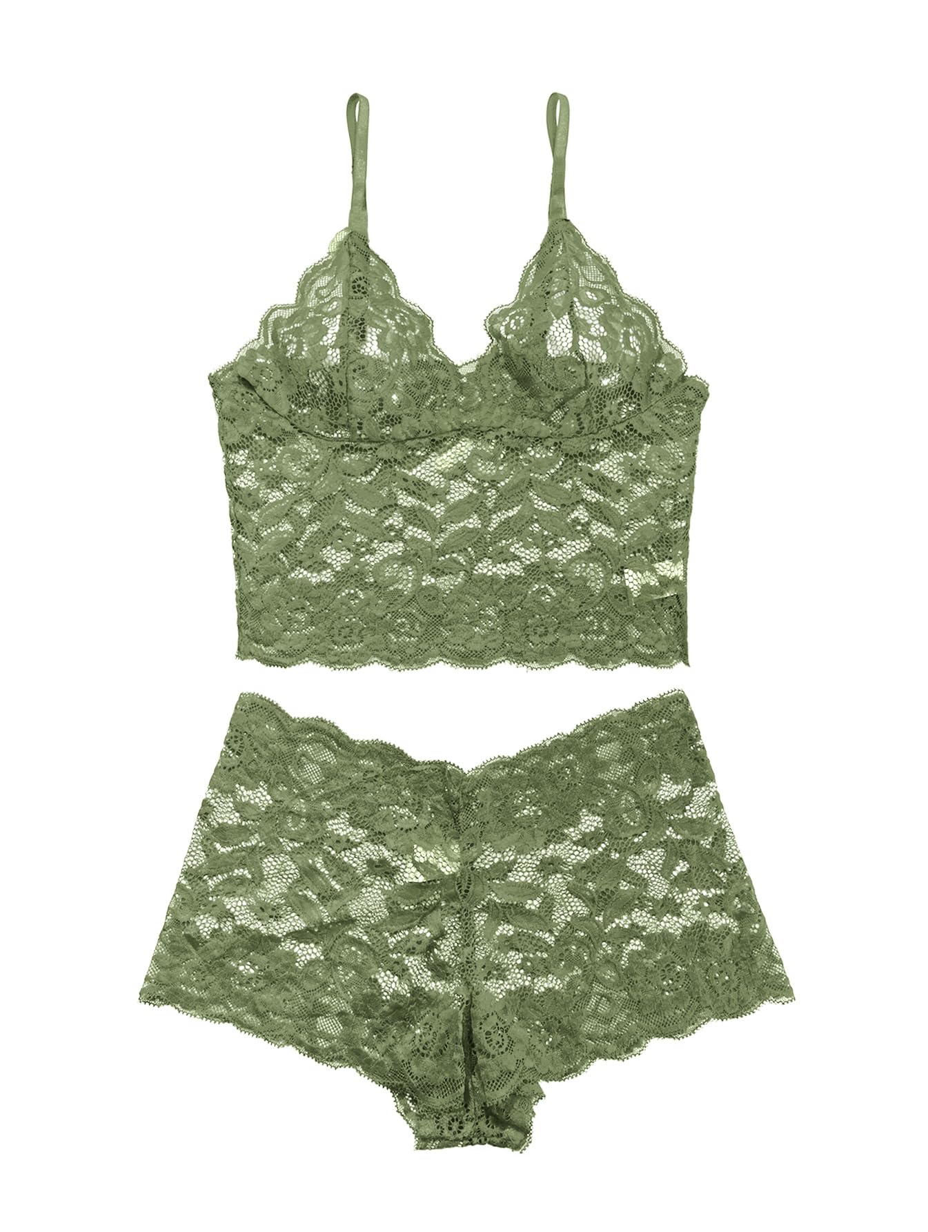 Lilosy Sexy Sheer Floral Lace Pajamas Lingerie Set High Waist Sleepwear Bra and Panty 2 Piece Nightwear: X-Large Olive Green